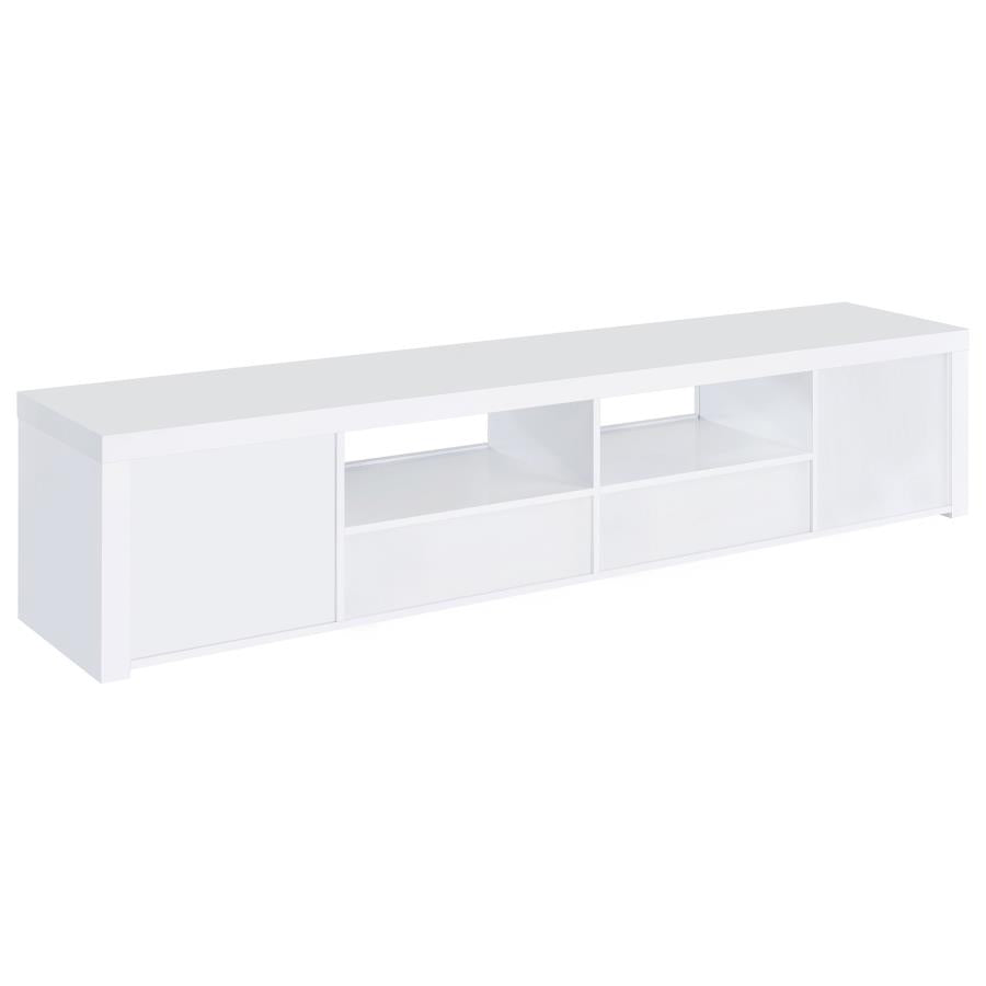 Modern Jude 2-door 79" TV Stand With Drawers In White High Gloss