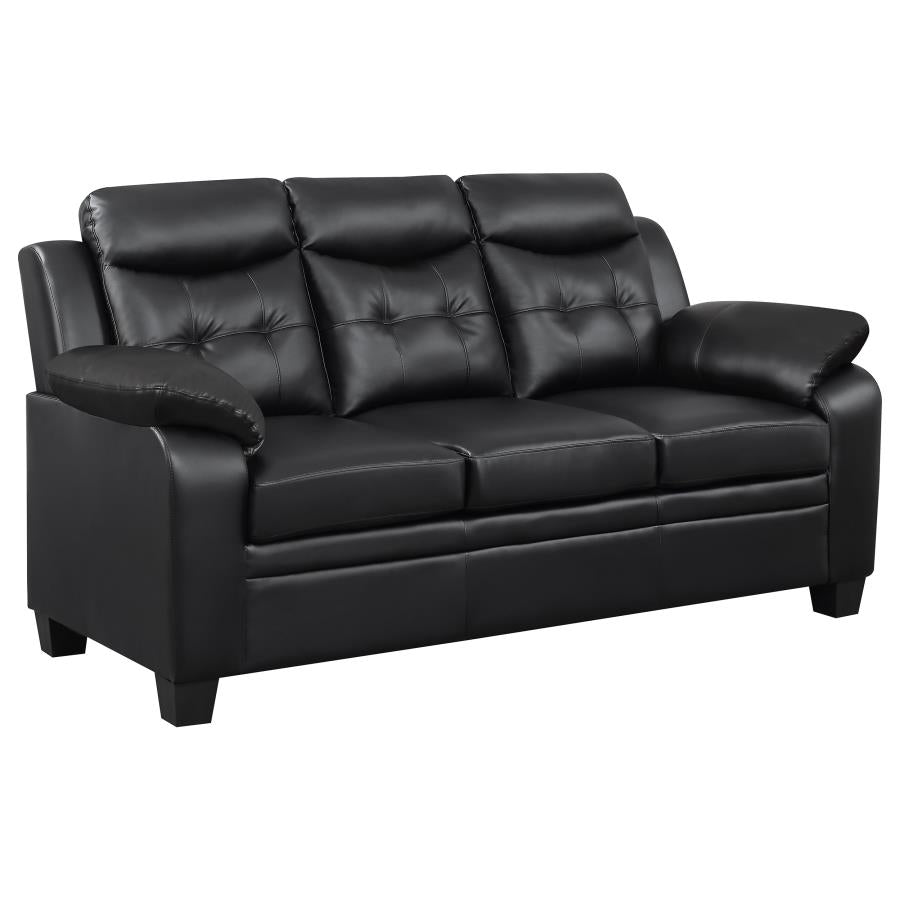 Finley 3 PC Living Room Leatherette Pillow Top Arm Sofa Love Seat Set in Black