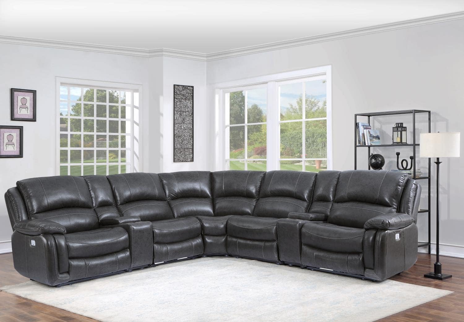 Denver 7 Piece Charcoal Leather Power Reclining Sectional