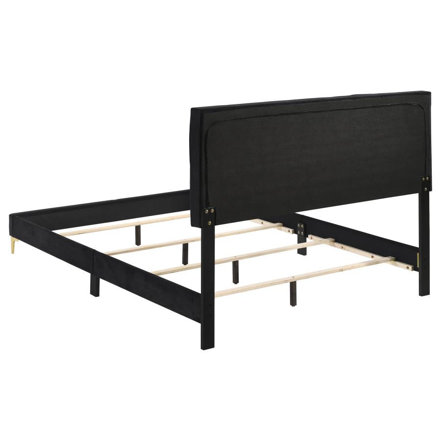 Kendall Upholstered Queen Panel Bed Black and Gold