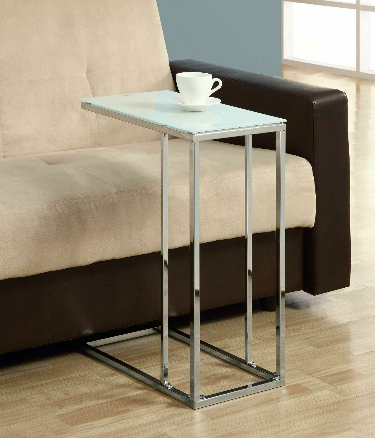 Stella Glass Top Accent Table Chrome and White