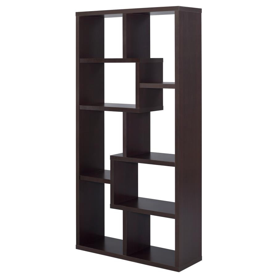 Theo Geometric 10-shelf Bookcase Cappuccino