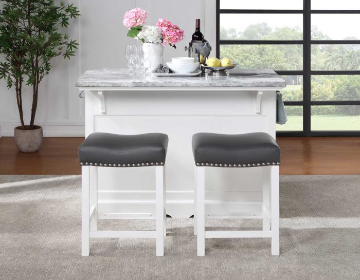 Zermatt White Kitchen Island With Gray Top