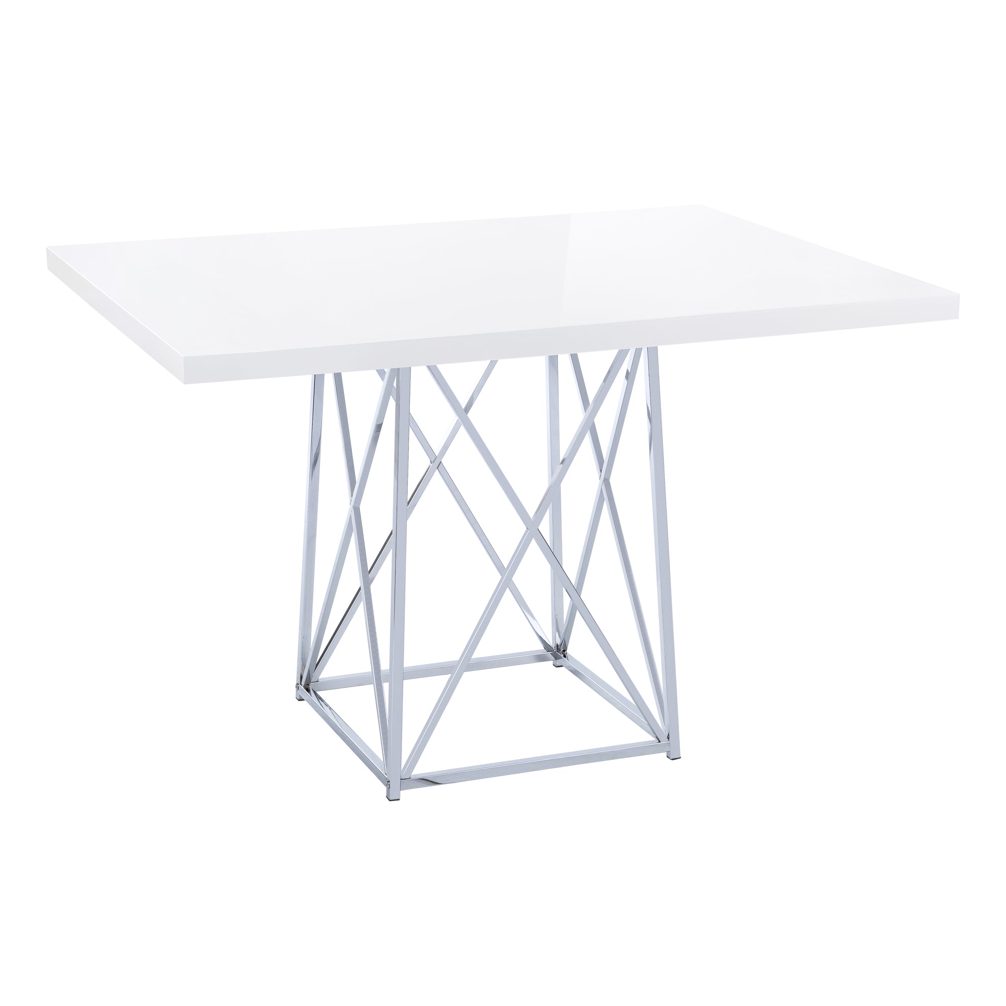 Contemporary 48" Glossy White Dining Table with Metal Angular Base