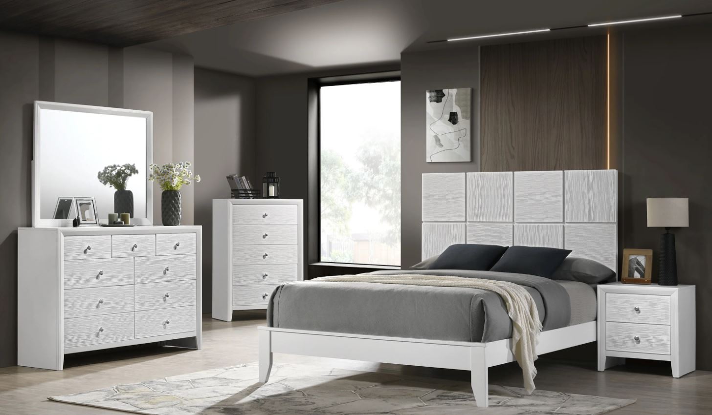 Denker Modern White Panel 5 Piece Queen Bedroom Set