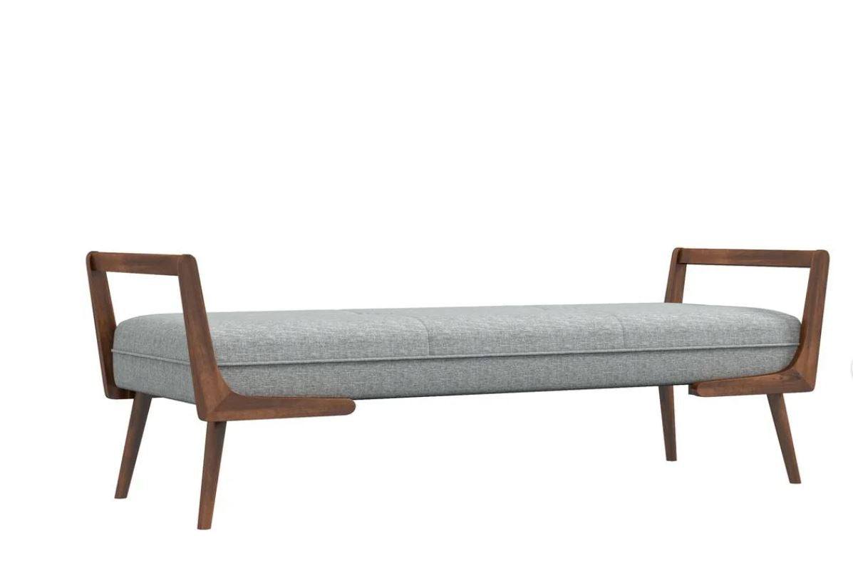 Cora Mid Century Modern Upholstered Walnut And Grey Fabric Bench