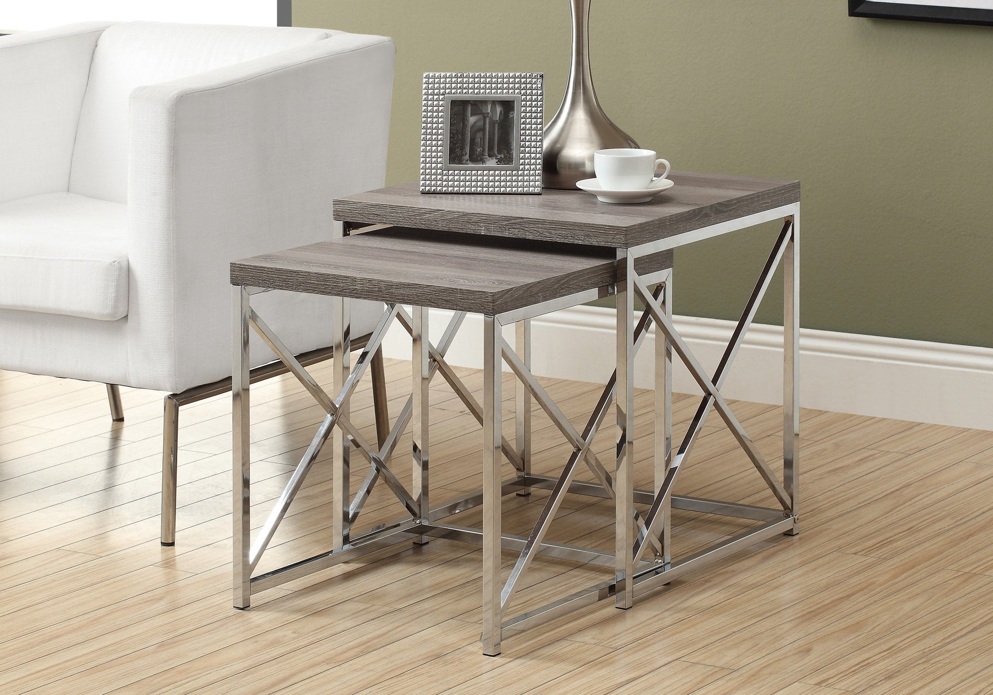 Dark Taupe X base 2 Pc Modern Nesting Table Set