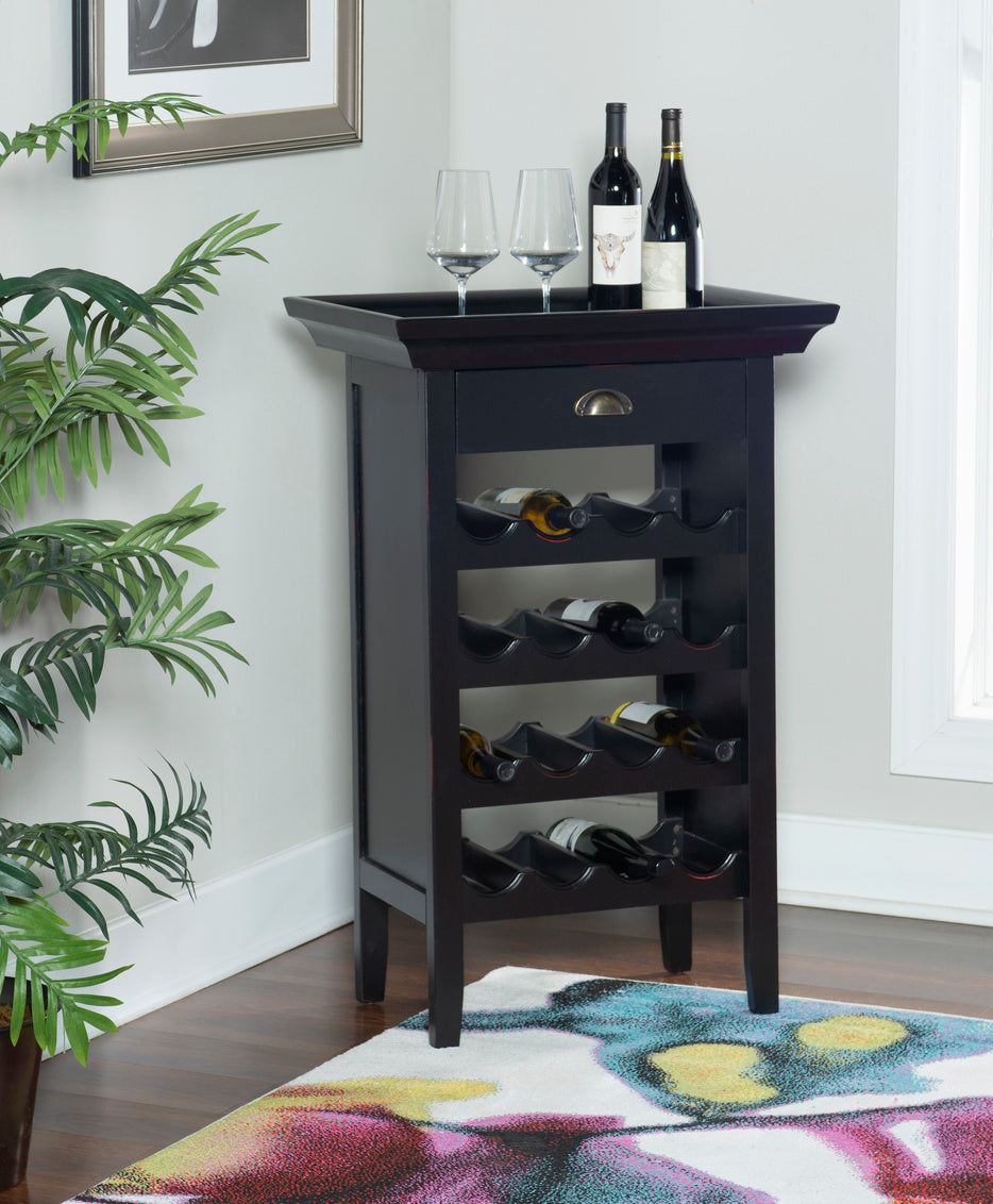 Powell Black with Merlot Rub Through Wine Cabinet With Removable Tray