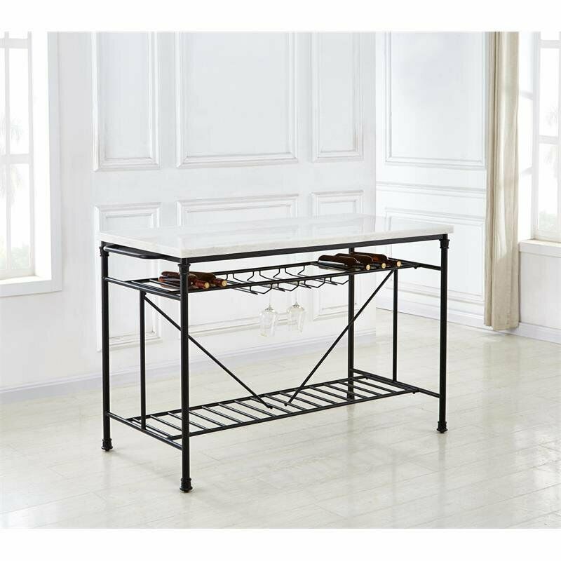 Claire White Marble Top Kitchen Island Table w/Wine Rack