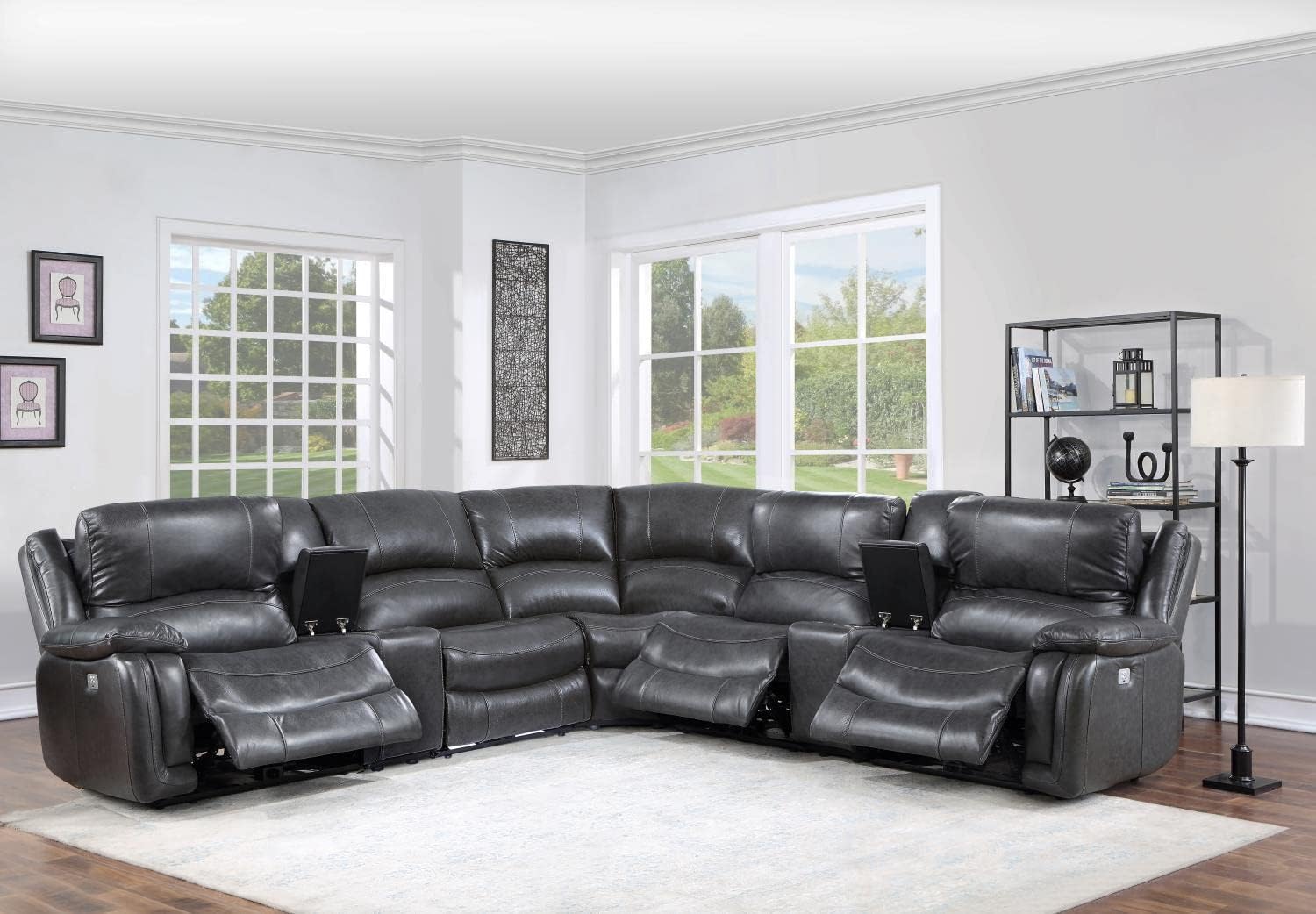 Denver 7 Piece Charcoal Leather Power Reclining Sectional