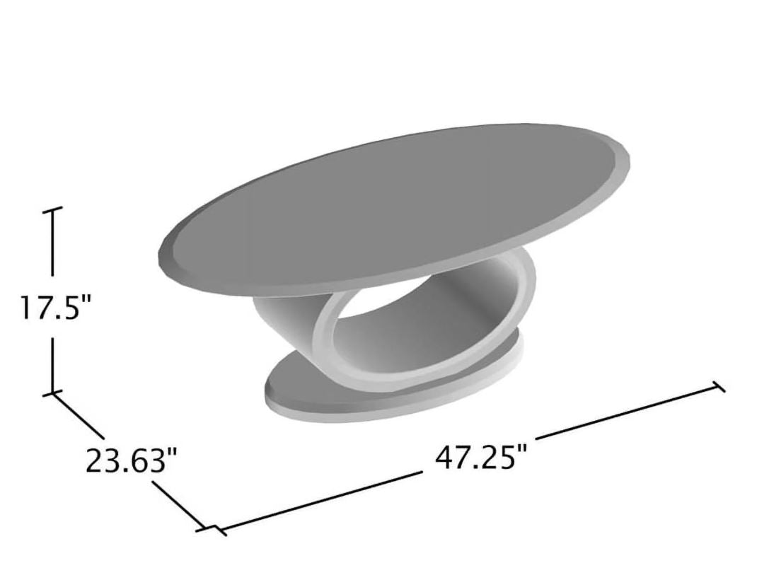 Contemporary O shaped Oval Glass Top Coffee Table In White