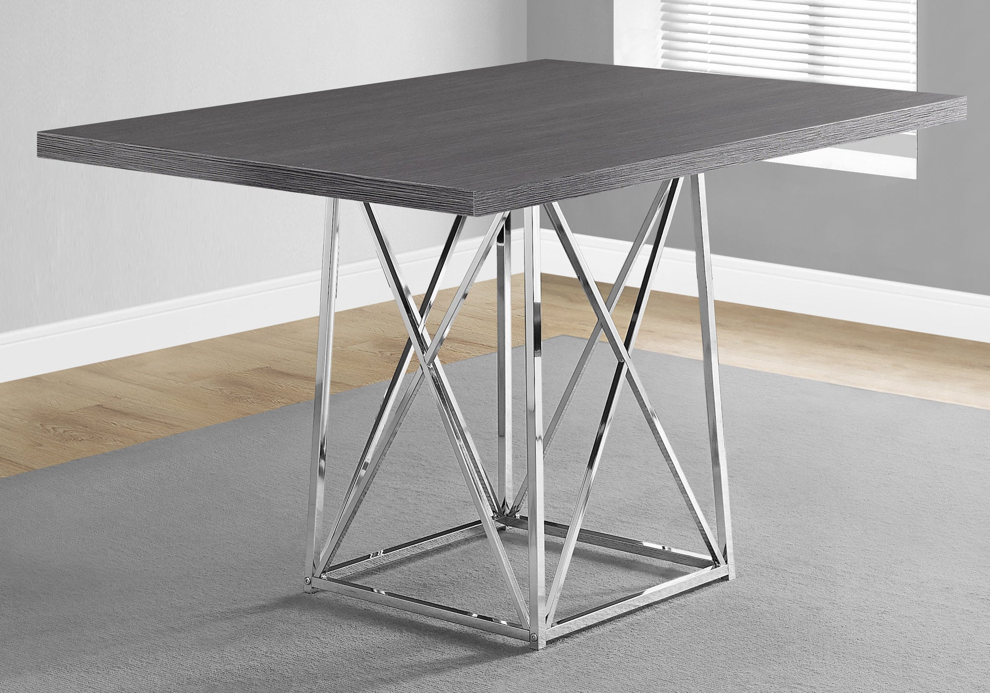 Industrial Style 48"Gray Wood Dining Table with Metal Angular Base