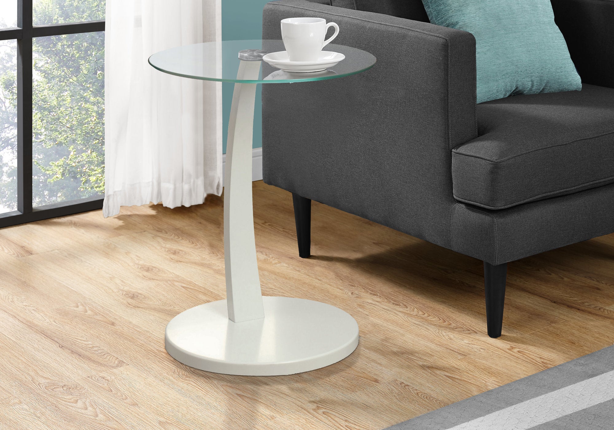 Contemporary C Shaped Accent End Chairside Snack table In white