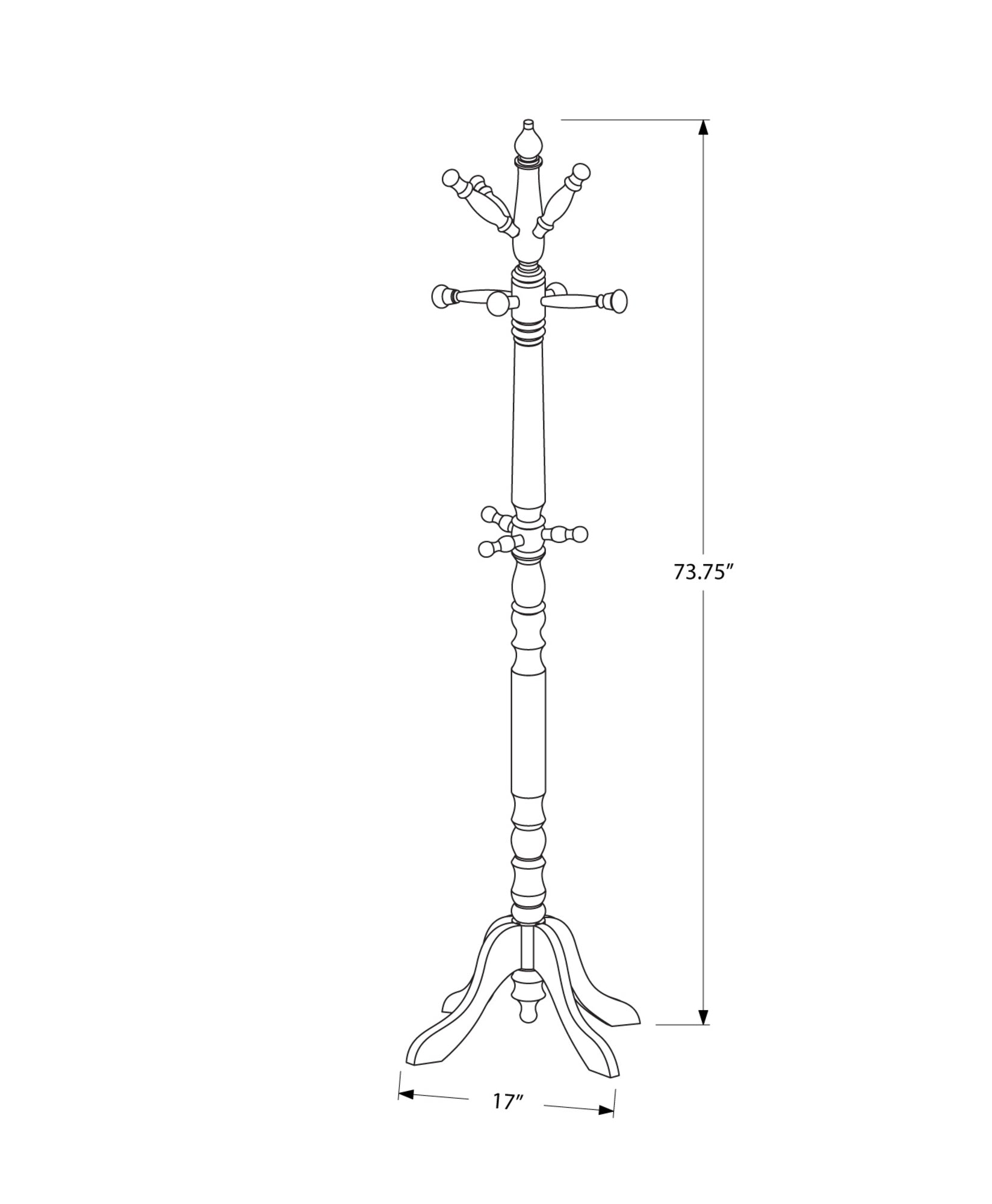 73" H Traditional Turned Post Solid Wood Coat Rack In Cherry Finish