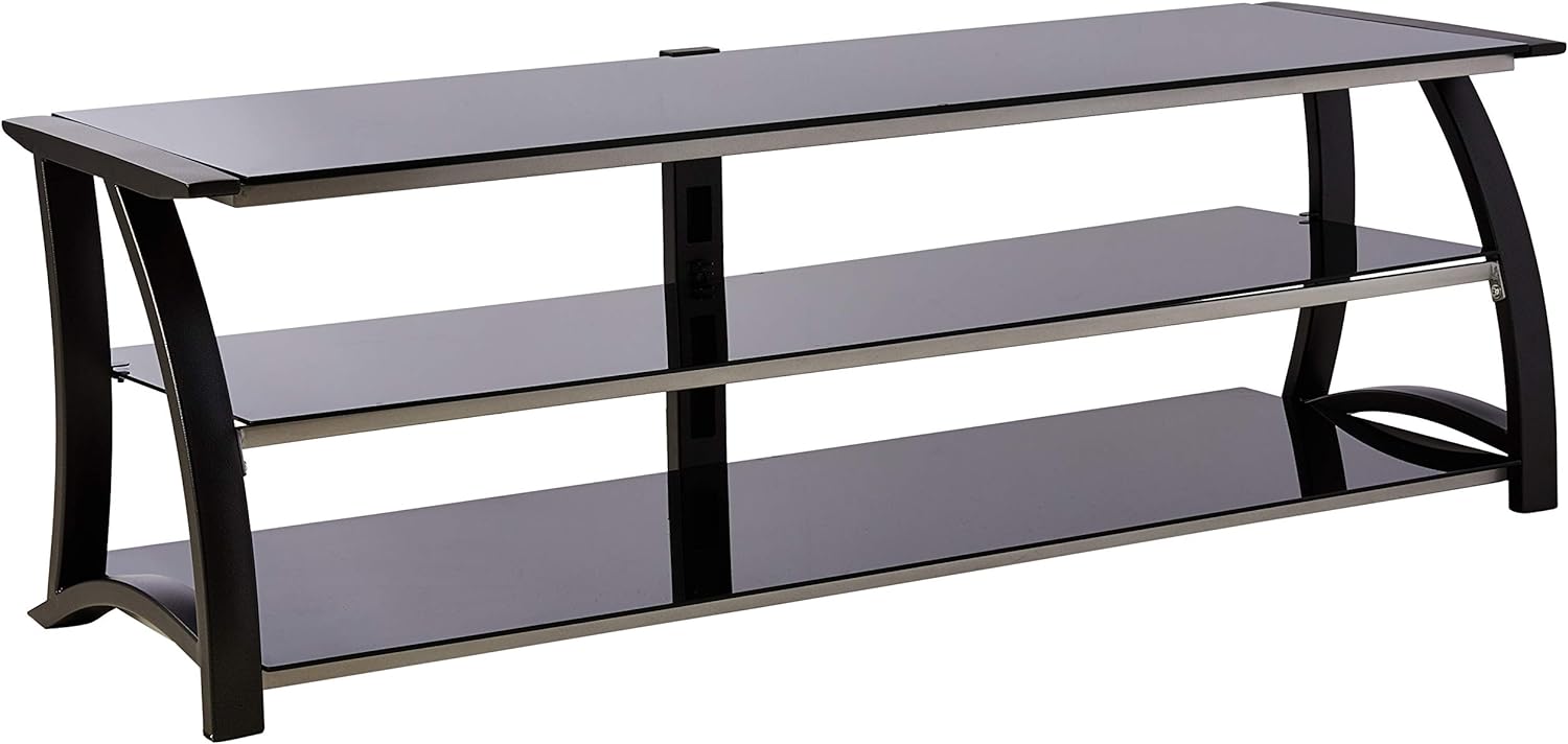 60" Contemporary Tv Stand Console With Shelf in Matte Black and Silver