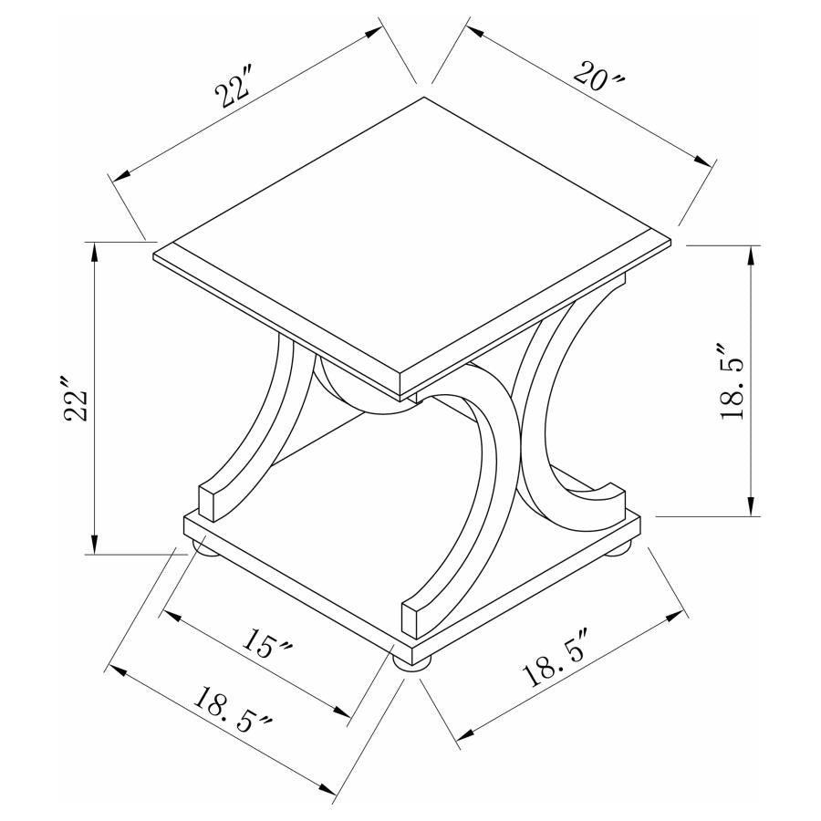 Contemporary C Shaped Base Rectangular End Table in Cappuccino