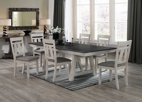 Moderna 7 Pc Rustic 66"-94" Dining Room Table And Chairs Set In Chalk Gray