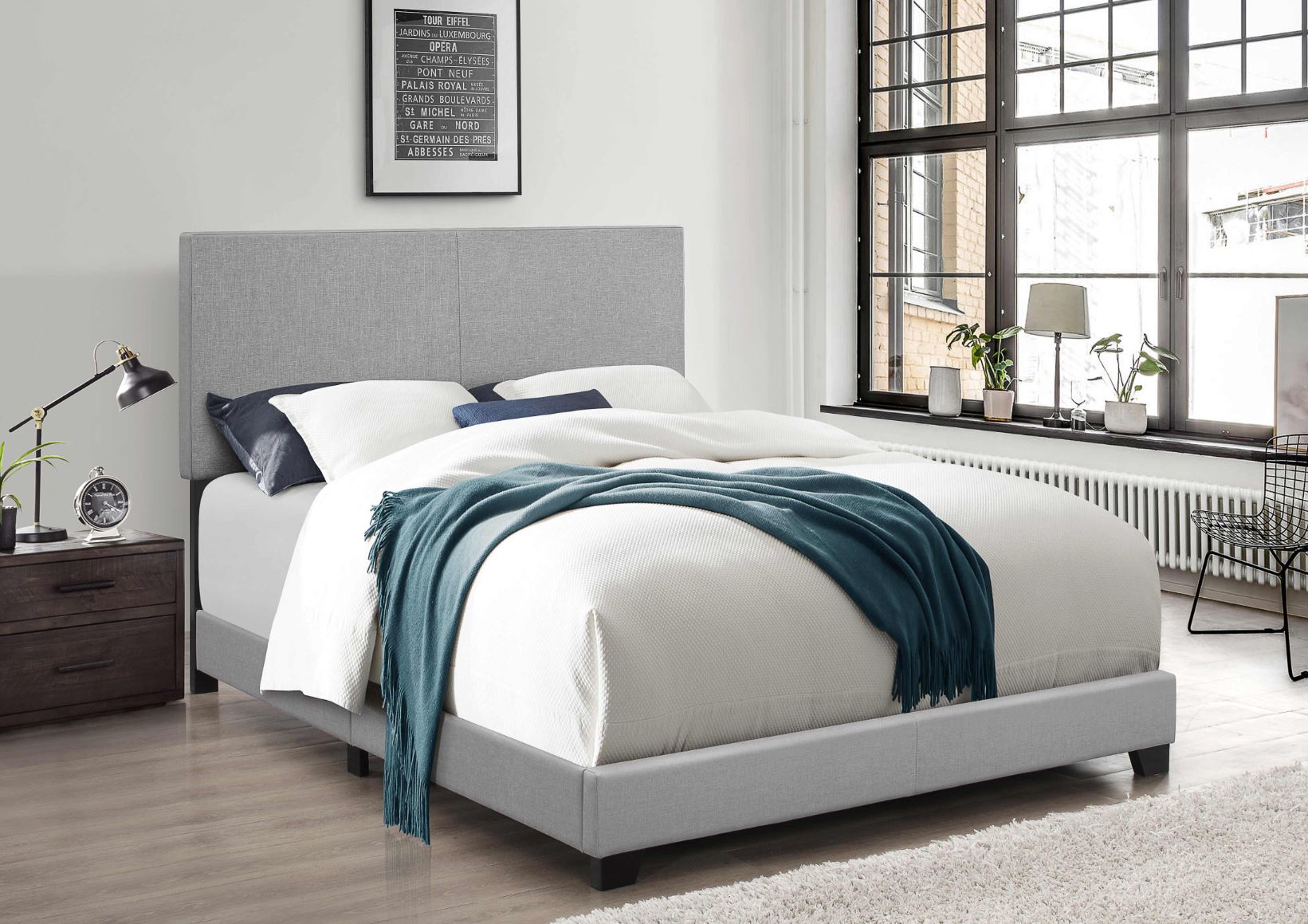 Queen Light Grey Linen Upholstered Bed Frame