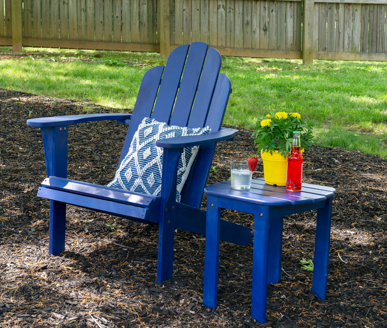 Linon Comfort Back Acacia Wood Out Door Adirondack Chair - Blue