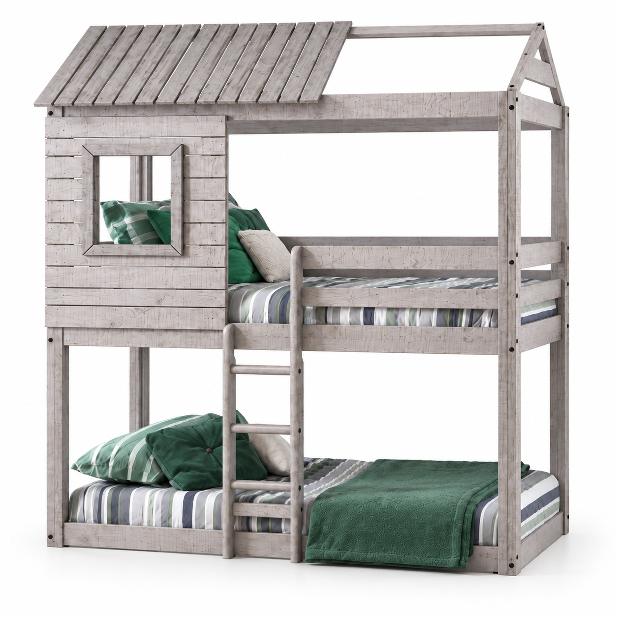 Bella Vista Grey Solid Pine Wood Junior Twin Over Twin Standard Loft Bunk Bed