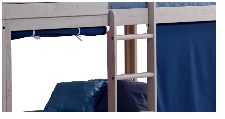 Bella Vista Grey Solid Pine Wood Junior Twin Over Twin Standard Loft Bunk Bed (Blue Tent)