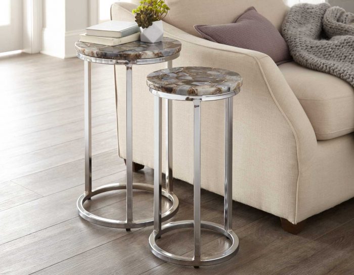 2 Piece Onyx Agate Top Nesting Accent Table Set