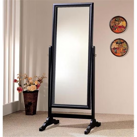 Traditional cheval floor mirror in black in a room setting