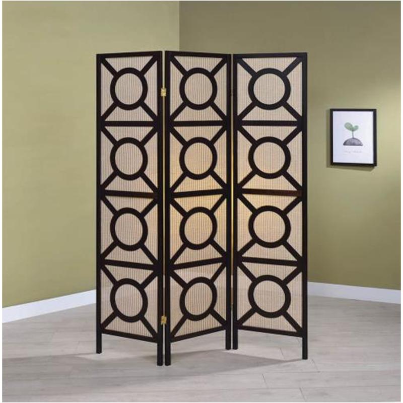 Transitional 3-panel room divider screen in cappuccino in a room setting