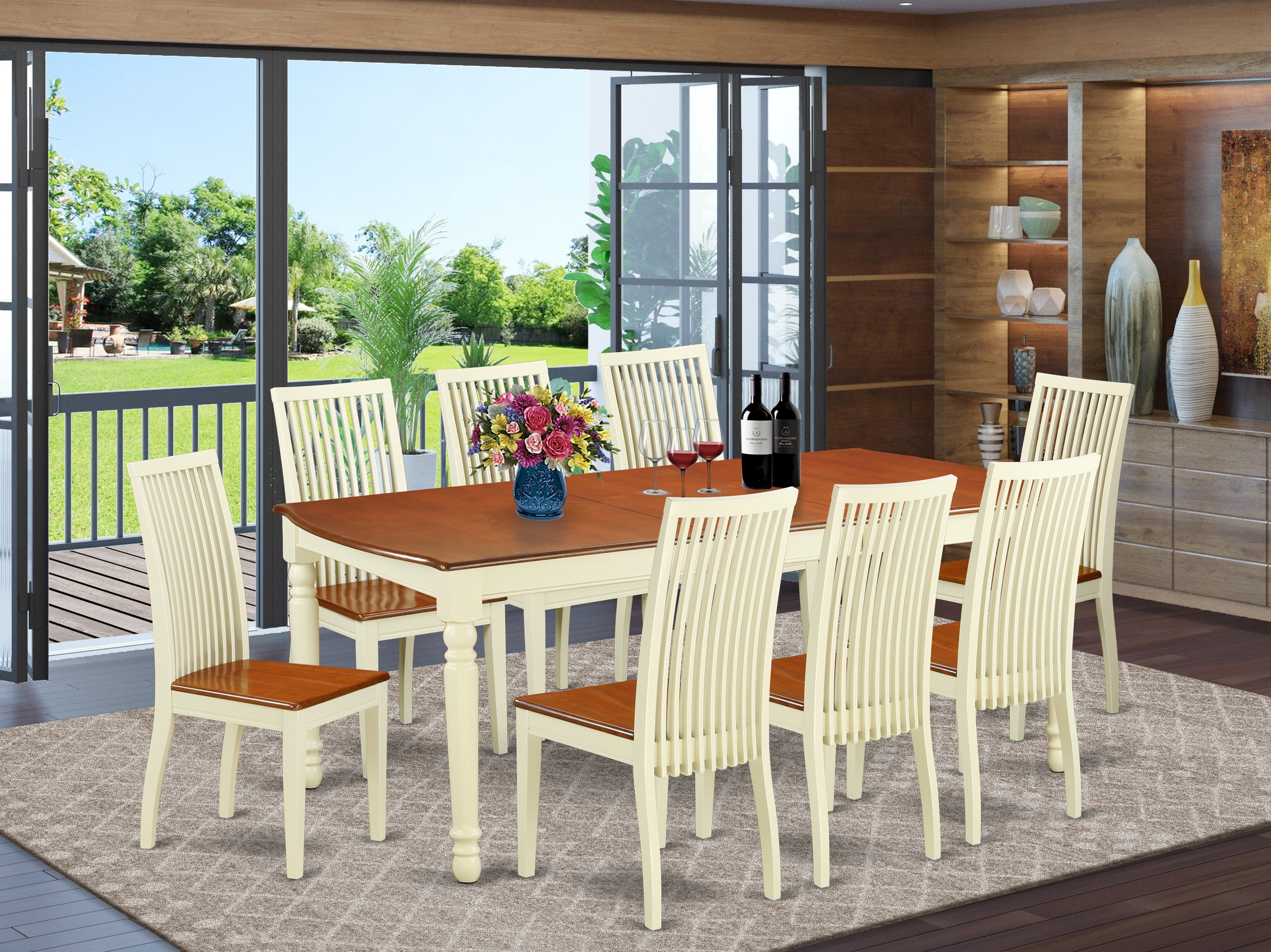 DOIP9-BMK-W 9 PC kitchen tables and chair set with one Dover dining table and 8 kitchen chairs in a Buttermilk and Cherry Finish