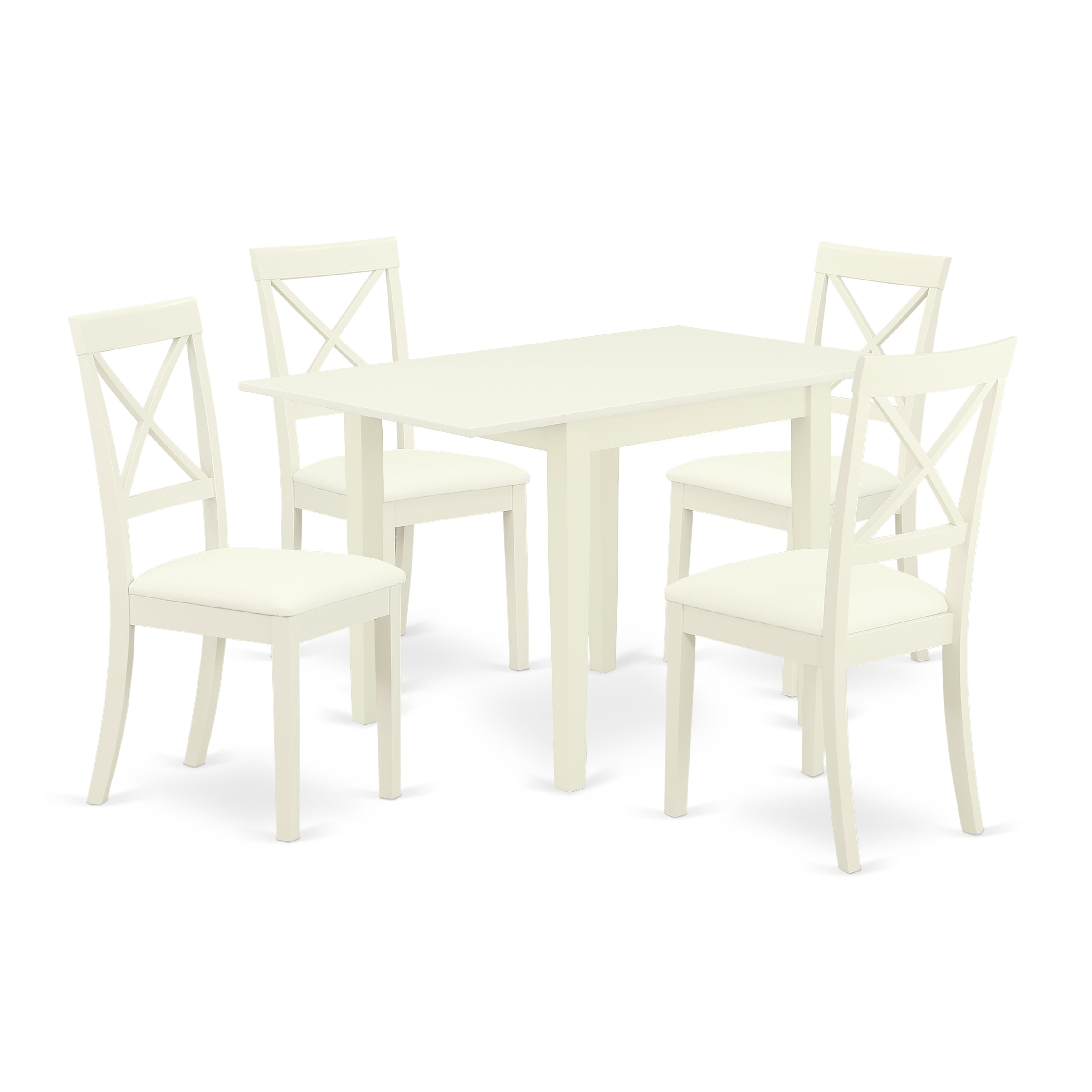 East West Furniture NDBO5-LWH-LC Dining Room Table Set 5 Piece - 4 Fantastic Wooden Dining Room Chairs - an Eye-catching Kitchen Table - Linen White Color Faux Leather - Linen White Finish Real wood Structure