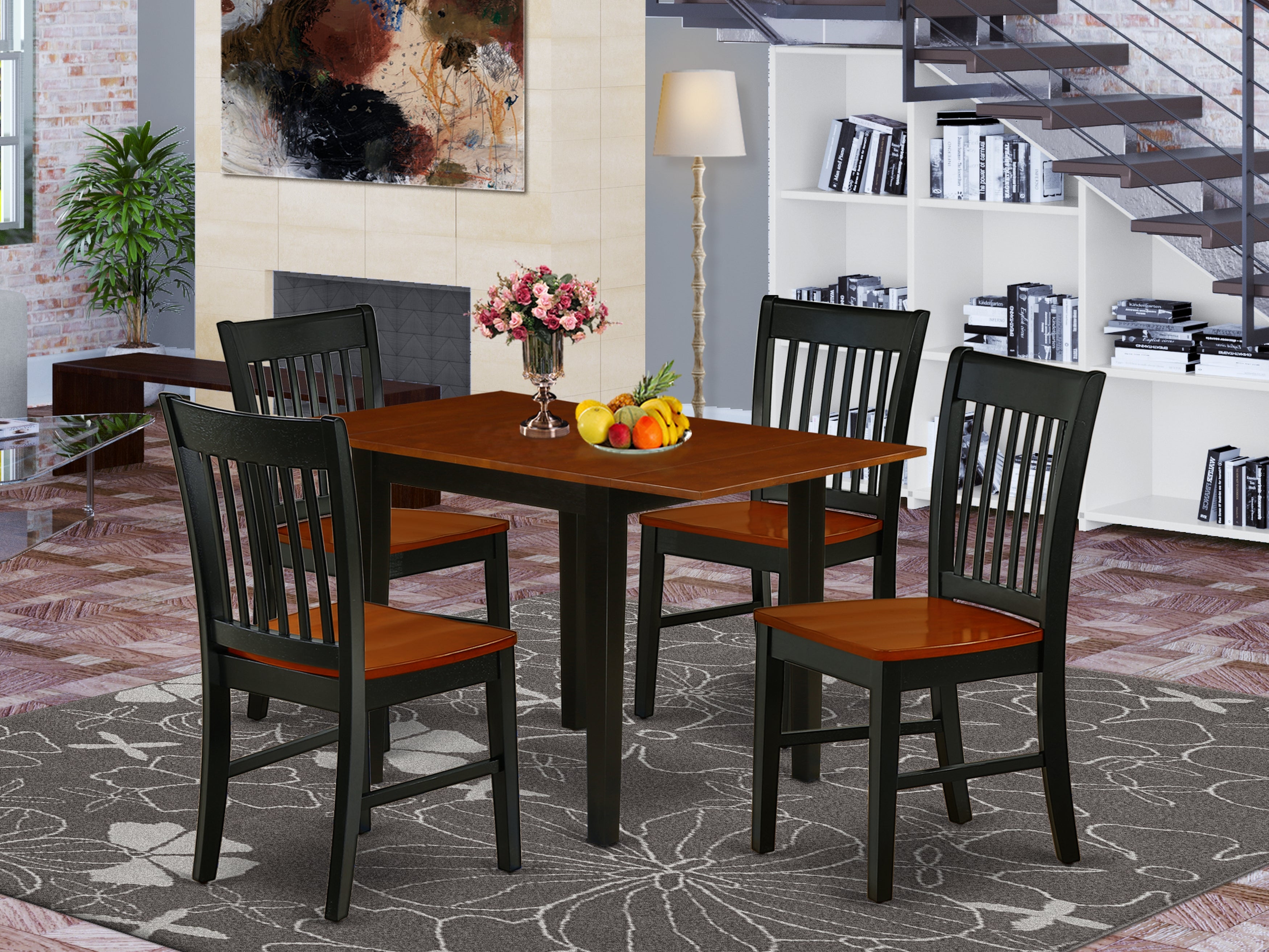 East West Furniture NDNO5-BCH-W 5Pc Wood Dining Table Set Includes a Rectangle Table and 4 Modern Dining Chairs with Asian Hardwood Seat and Slat back, Black and Cherry Finish