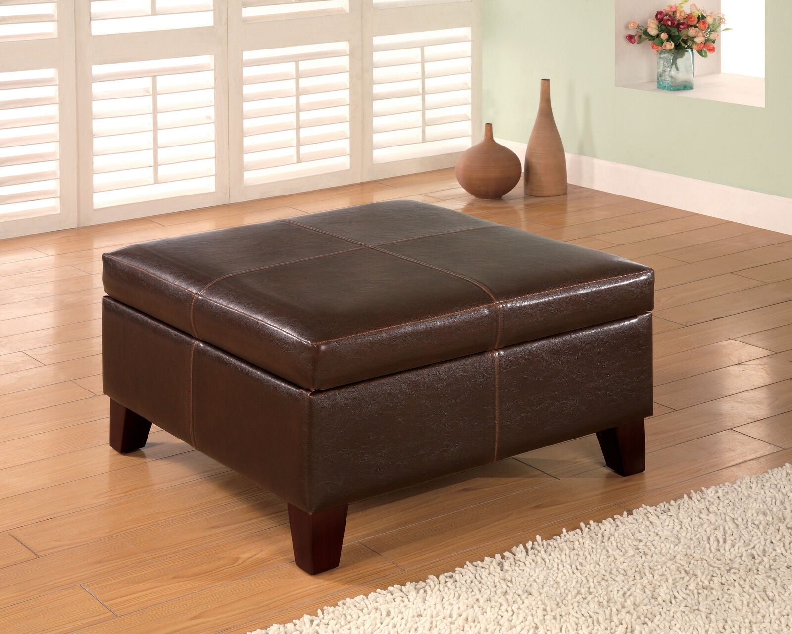 Coaster Square Hidden Storage Leatherette Ottoman Dark Brown 501042