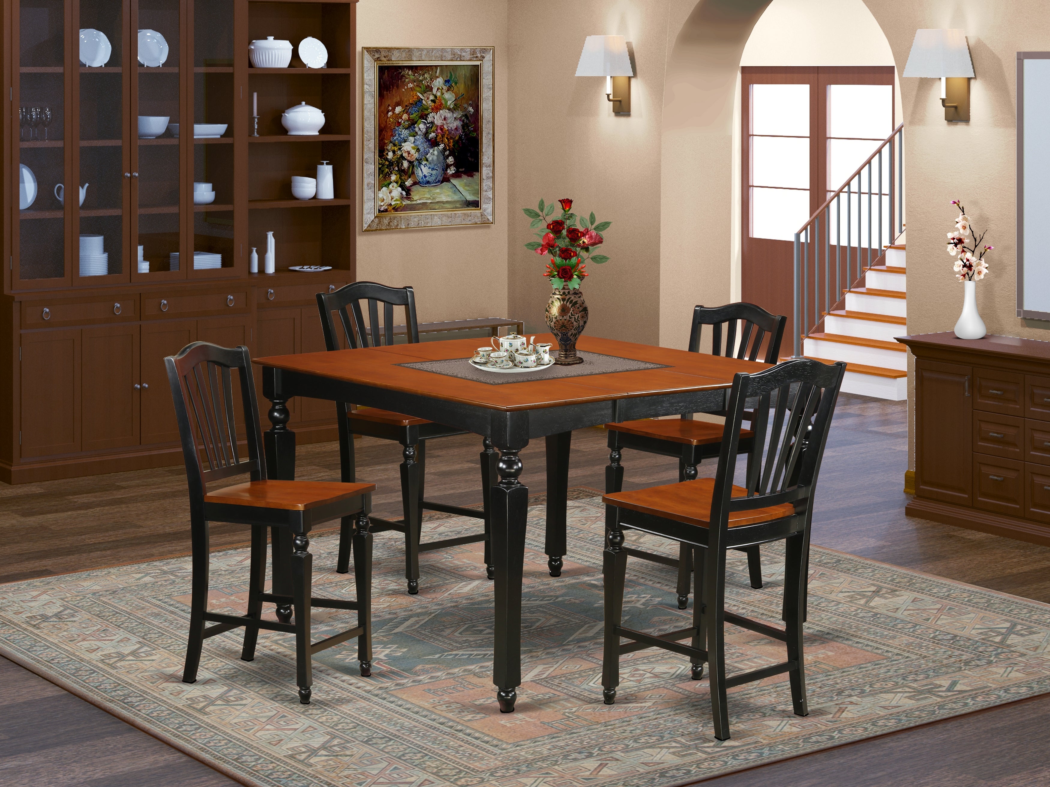 CHEL5-BLK-W 5 Pc counter height Dining set-Square Counter height Table and 4 Stools