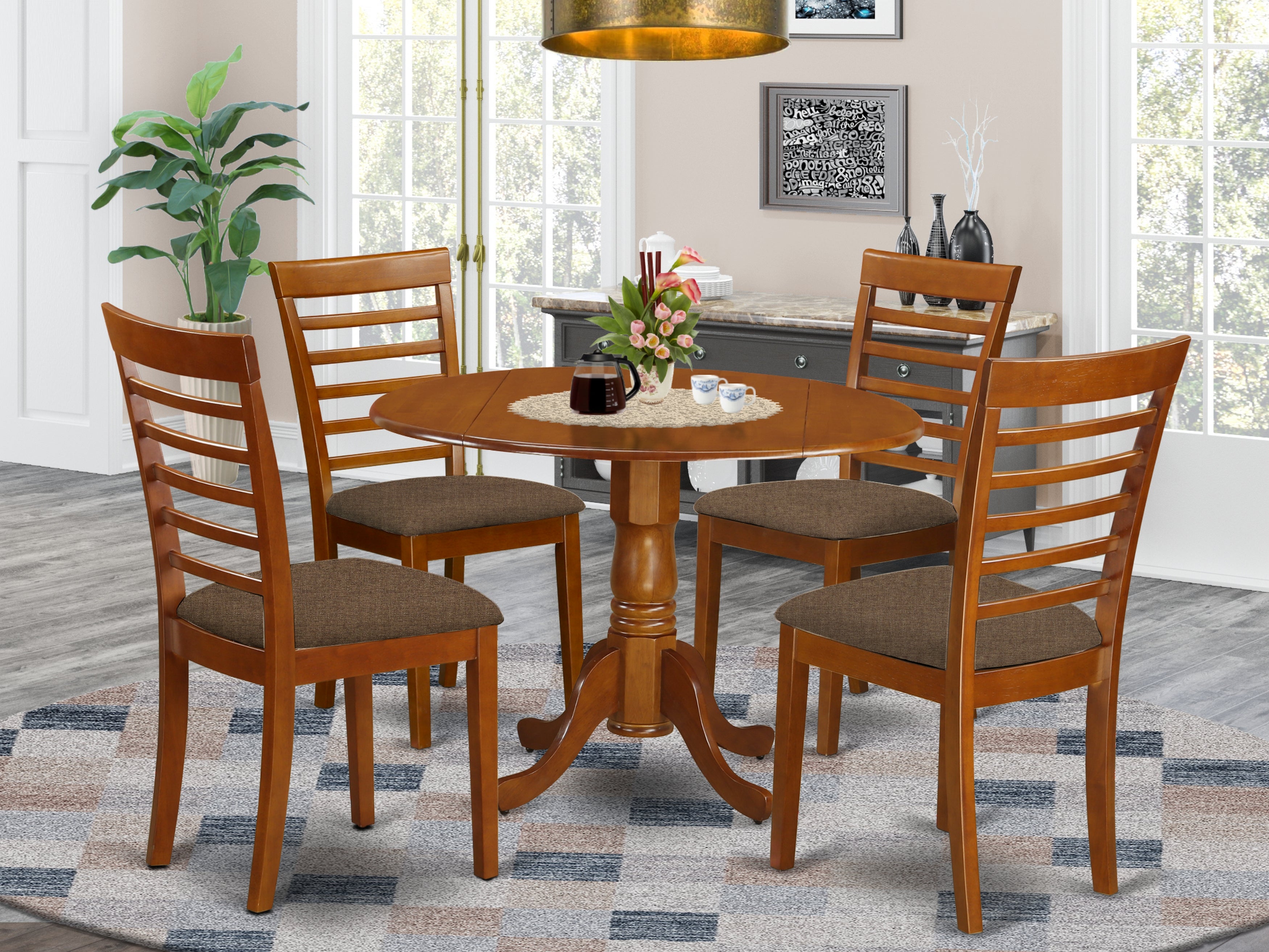 DLML5-SBR-C 5 Pc small Kitchen Table and Chairs set-round Kitchen Table and 4 Kitchen Chairs