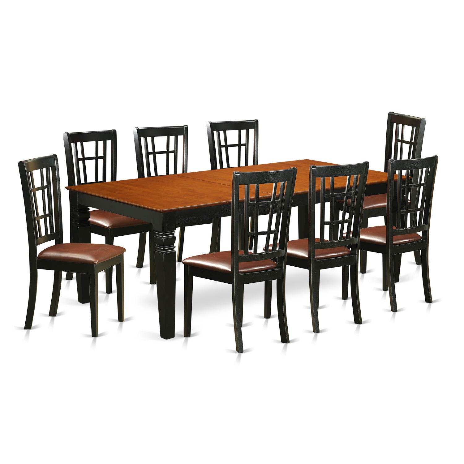 LGNI9-BCH-LC 9 PC Kitchen Table set with a Dining Table and 8 Dining Chairs in Black and Cherry