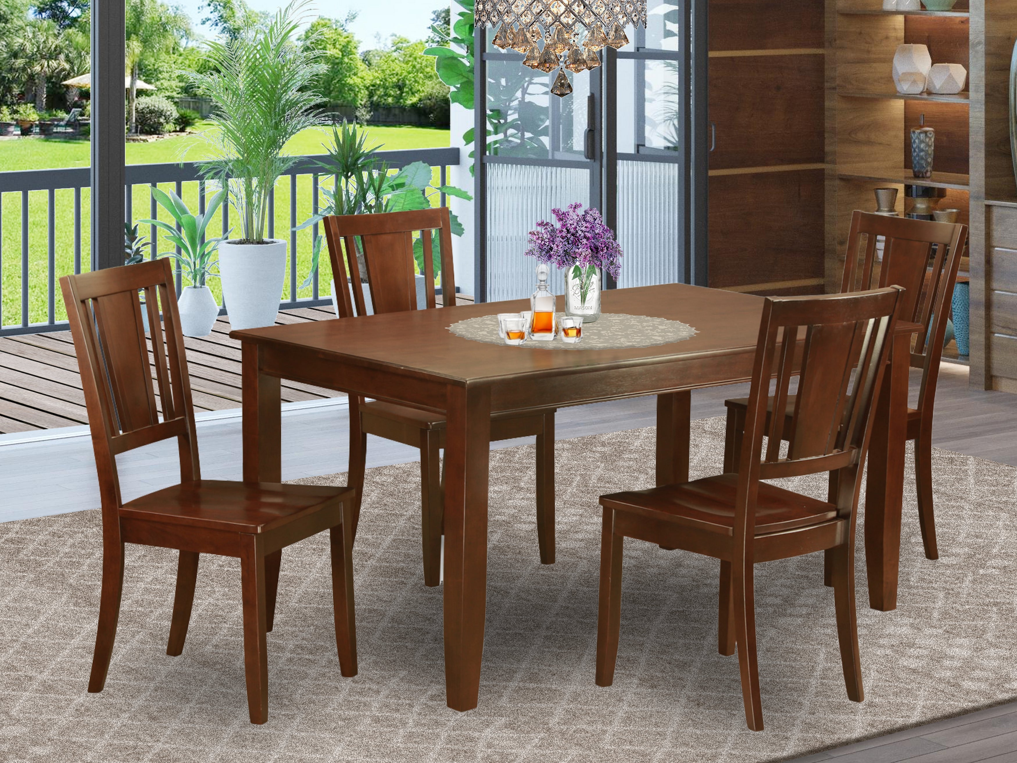 DUDL5-MAH-W 5 Pc Dining room set-Dinette Table and 4 Dining Chairs