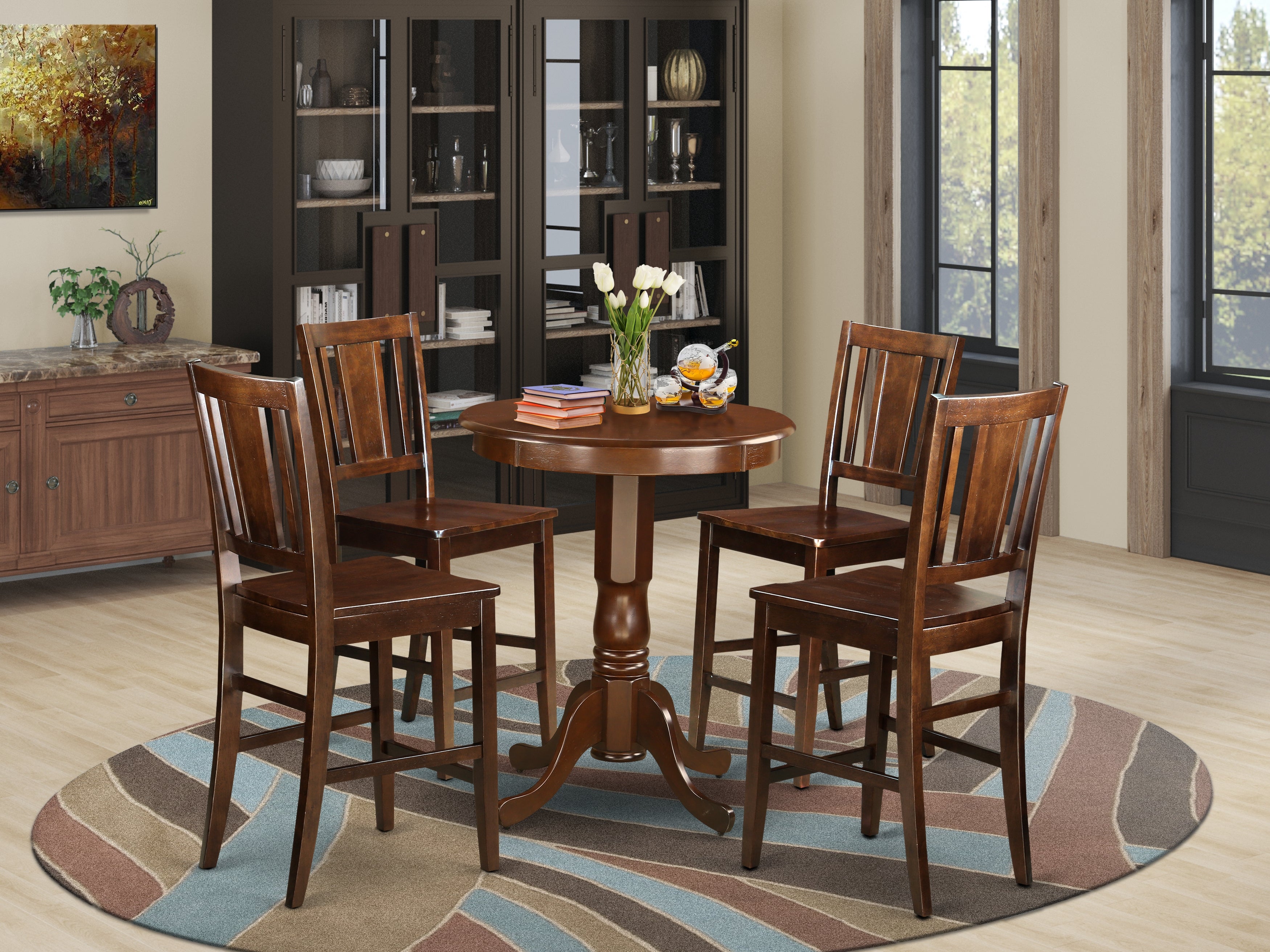 EDBU5-MAH-W 5 Pc counter height Dining set - high Table and 4 Kitchen Dining Chairs.