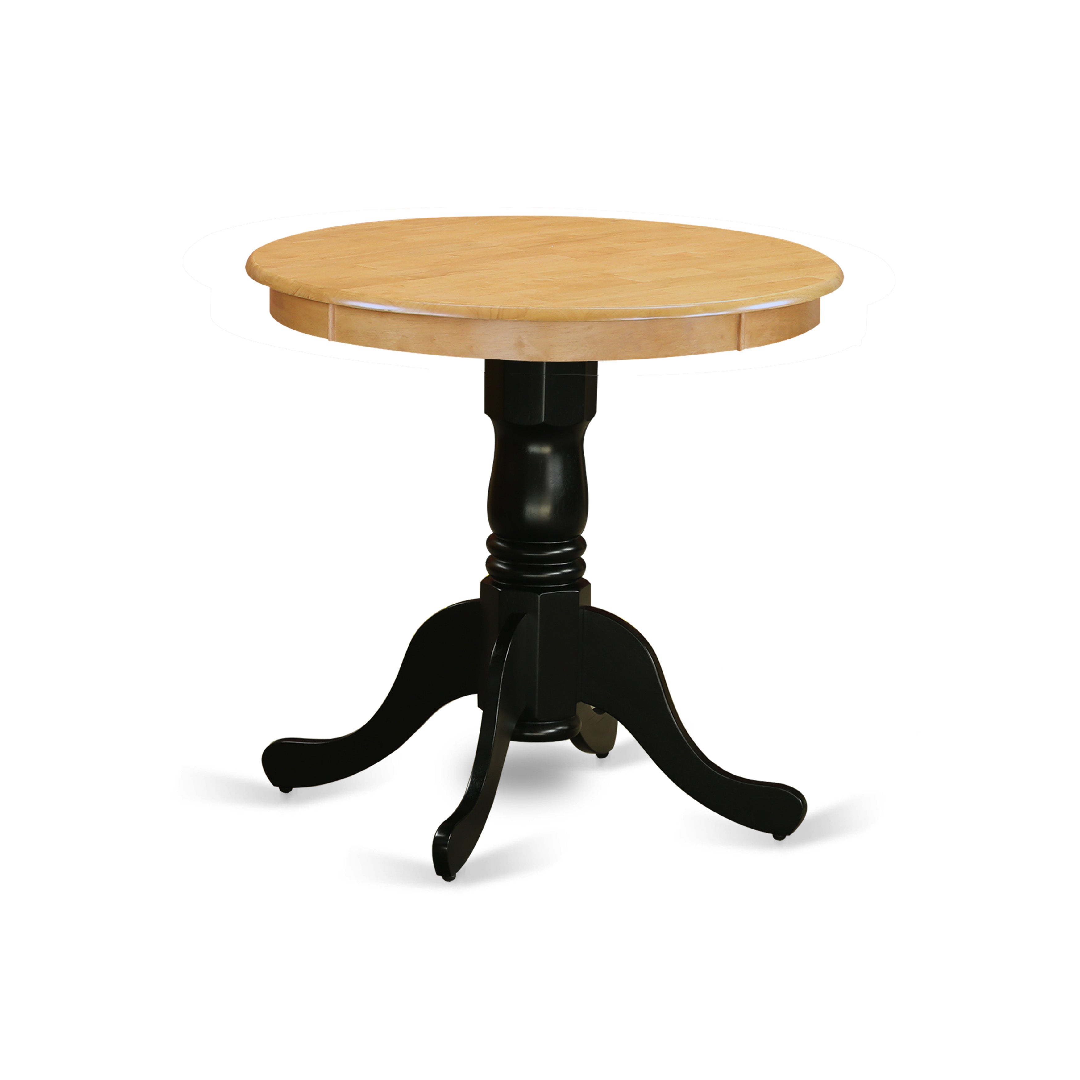 EMT-OBK-TP-TP Edan Dining Table Made of Rubber Wood offering Oak Finish Table Top, 30 Inch Round, Wirebrushed Black Finish Pedestal