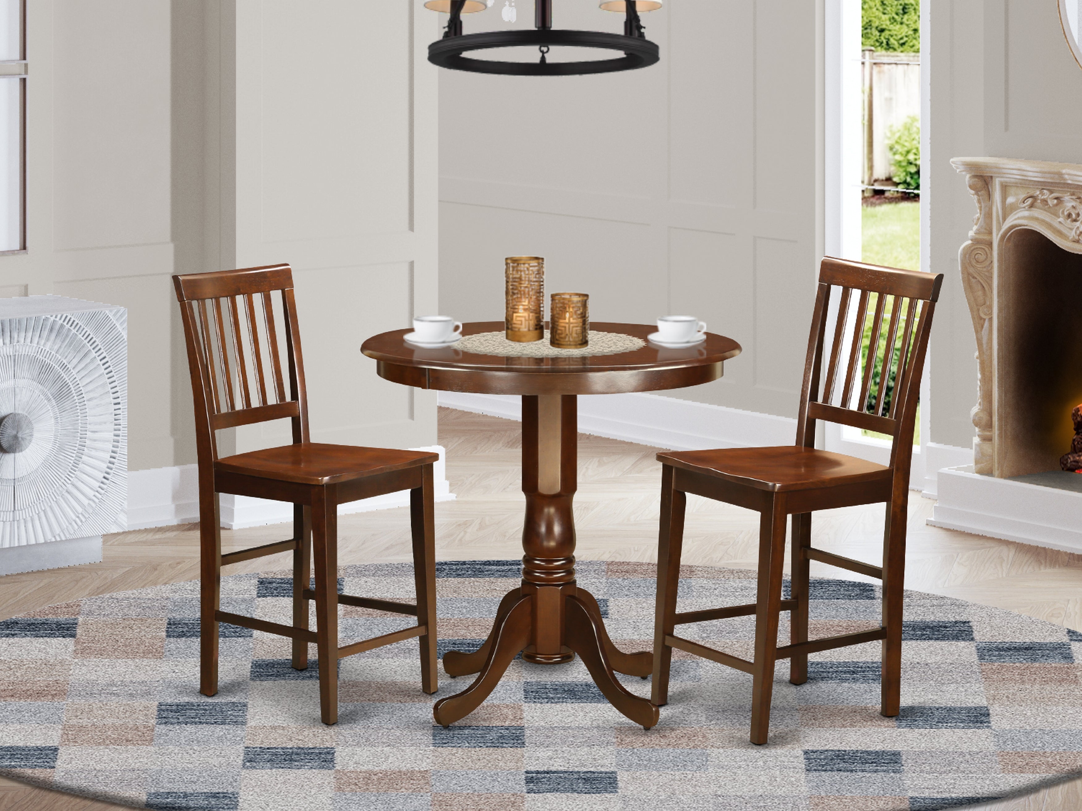 JAVN3-MAH-W 3 Pc Dining counter height set - high top Table and 2 Dining Chairs.