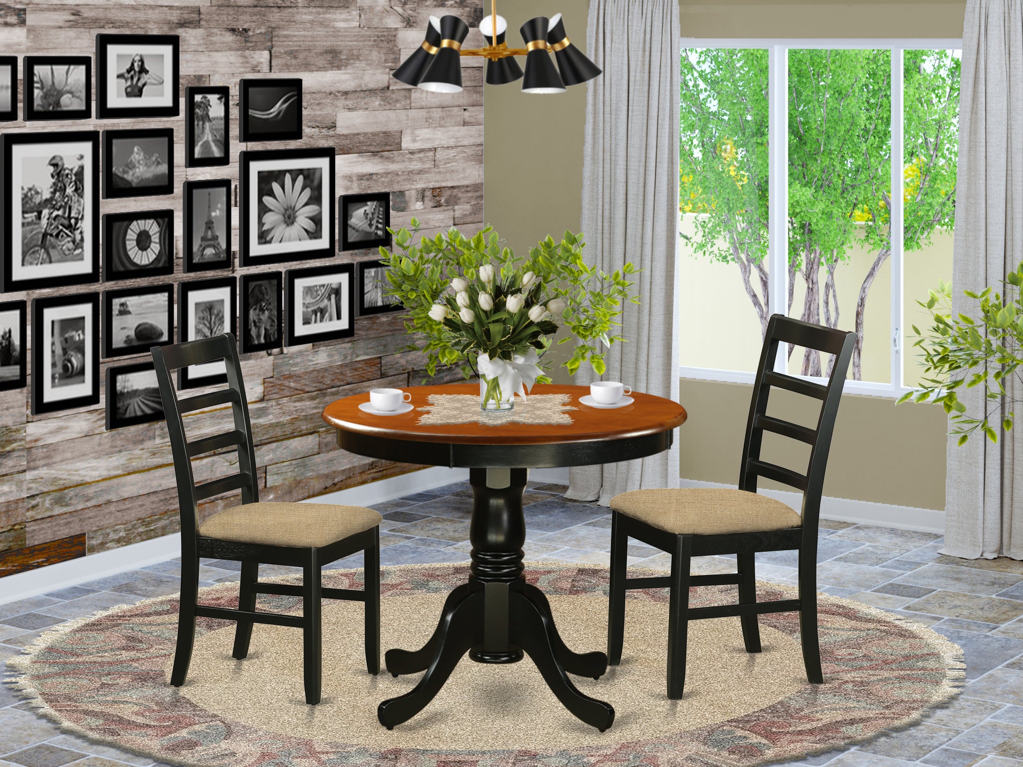 ANPF3-BLK-C Dining furniture set - 3 Pcs with 2 Microfiber Chairs in Black and Cherry