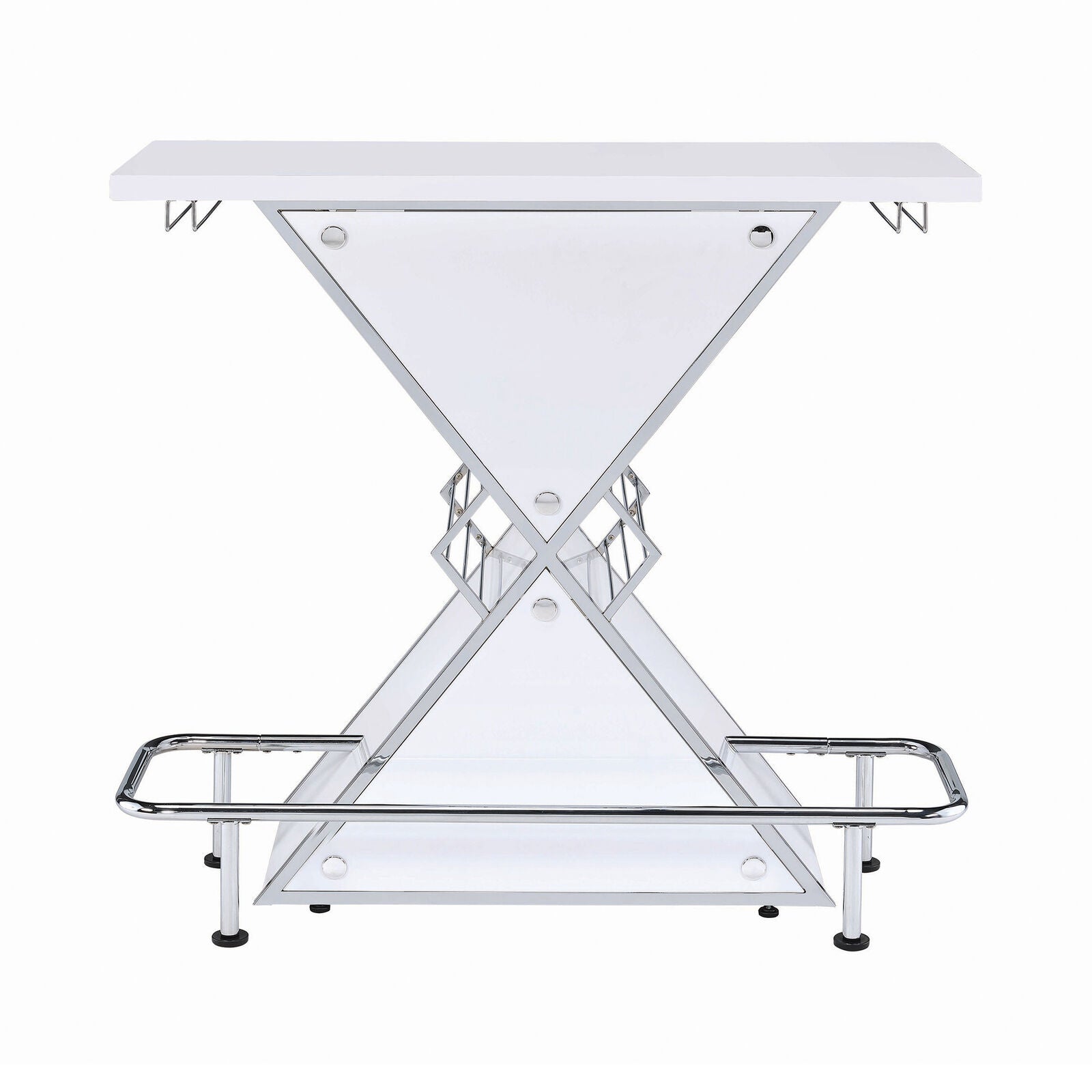 X-Shaped Bar Unit With Wine Bottle Storage Glossy White