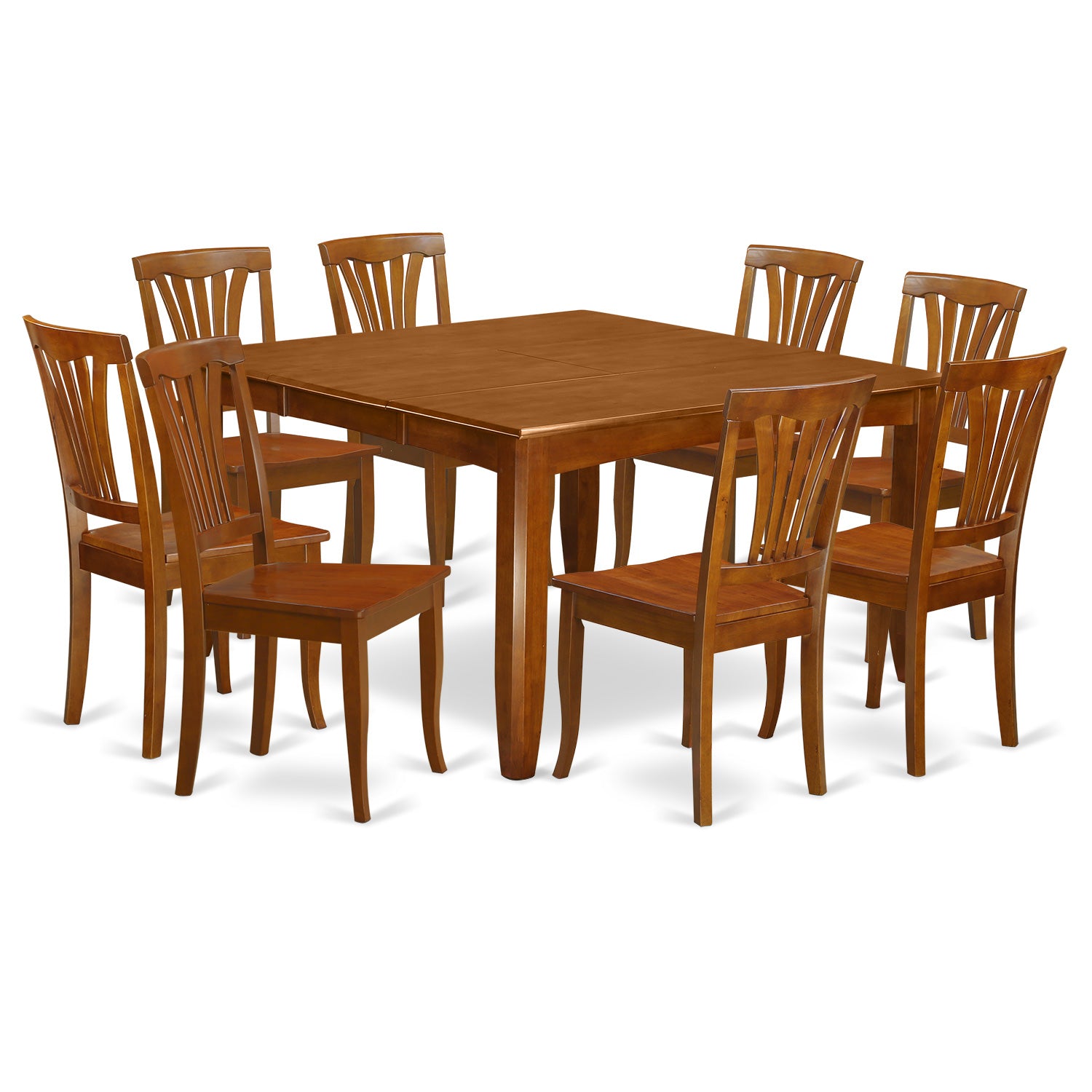 PFAV9-SBR-W 9 Pc Dining room set for 8-Square Table with Leaf and 8 Dining Chairs