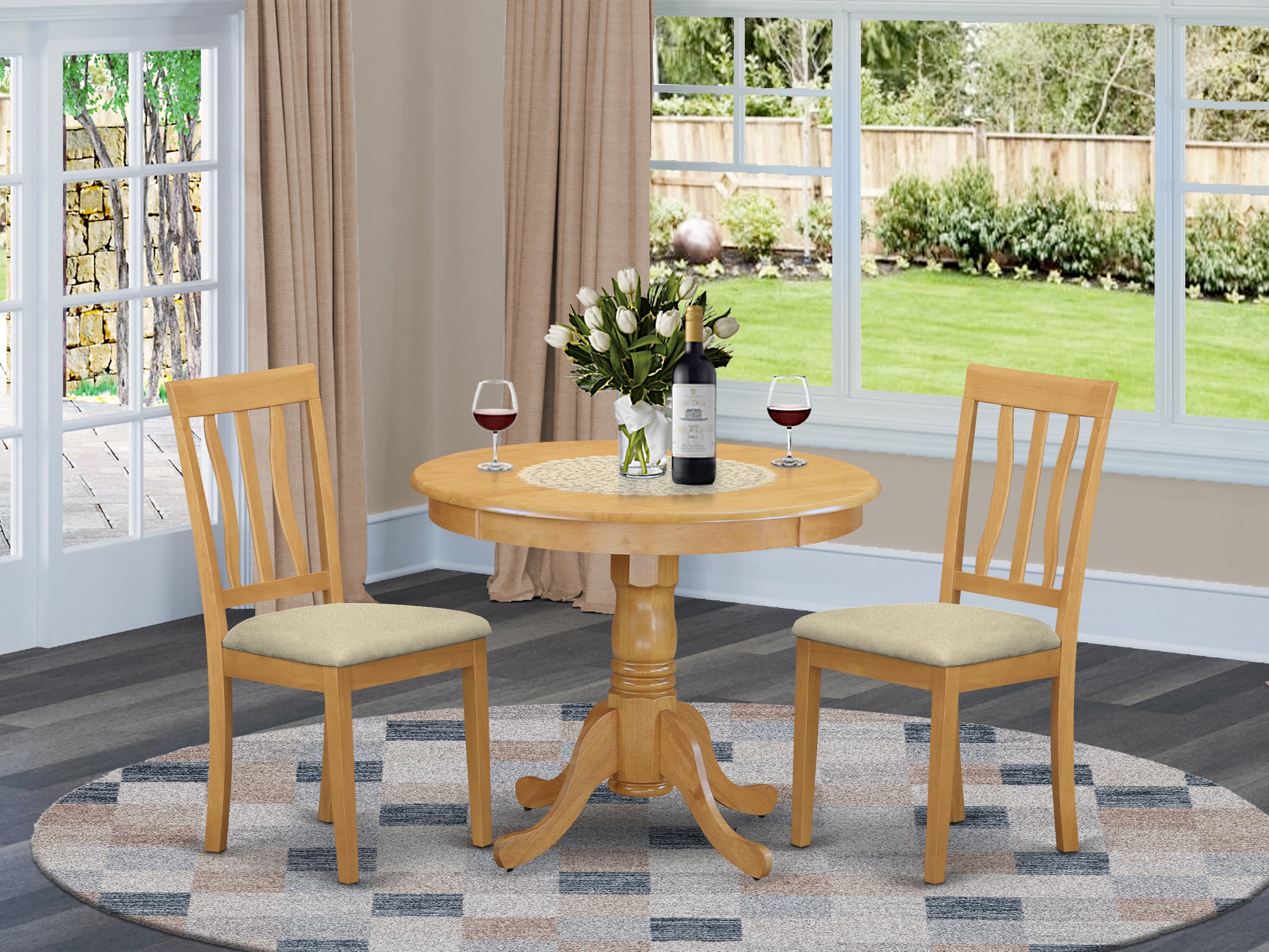 ANTI3-OAK-C 3 PC Kitchen Table set-small Kitchen Table plus 2 Dining Chairs