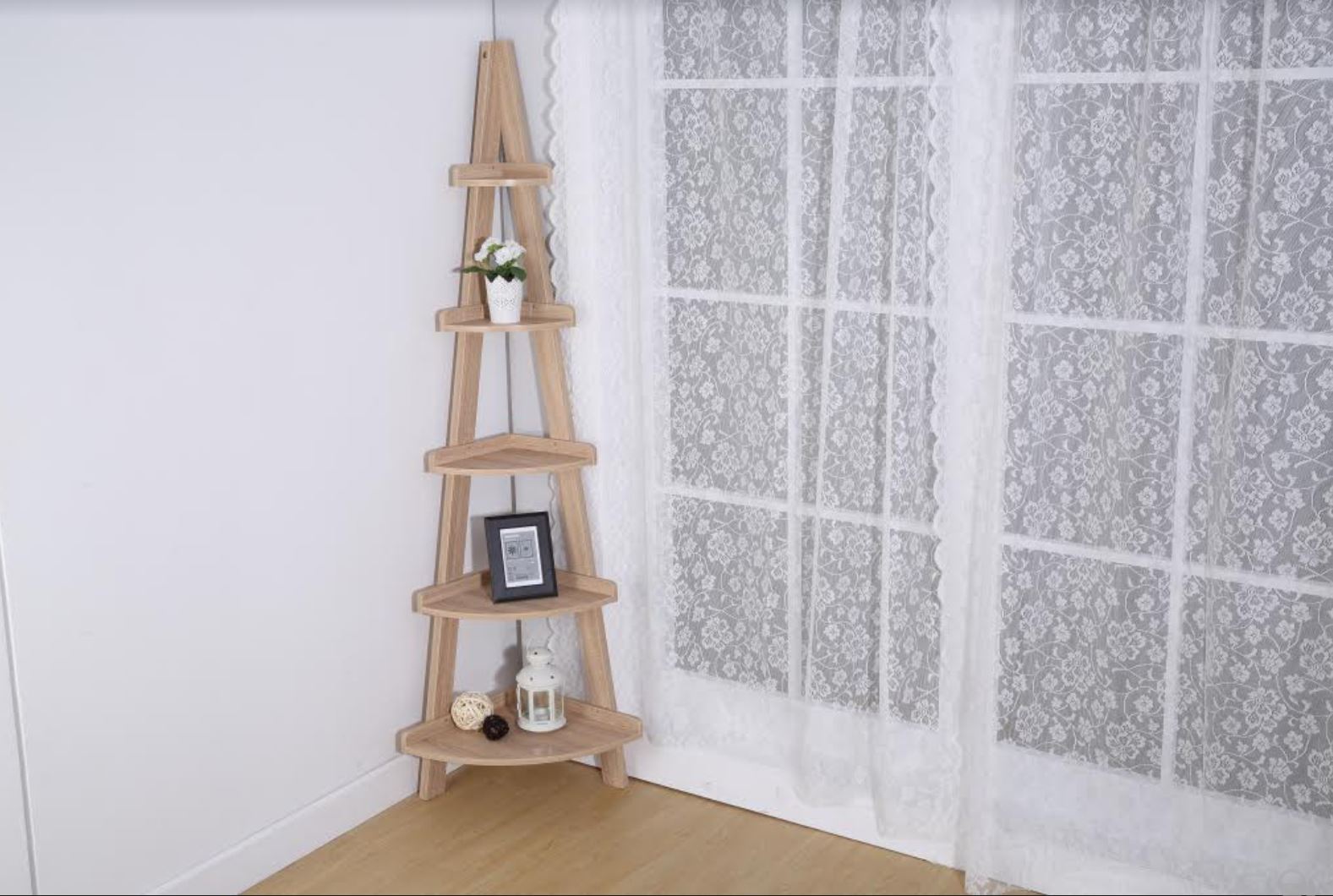 5-Tier A-Frame Storage and Display Corner Shelf In weathered White Finish