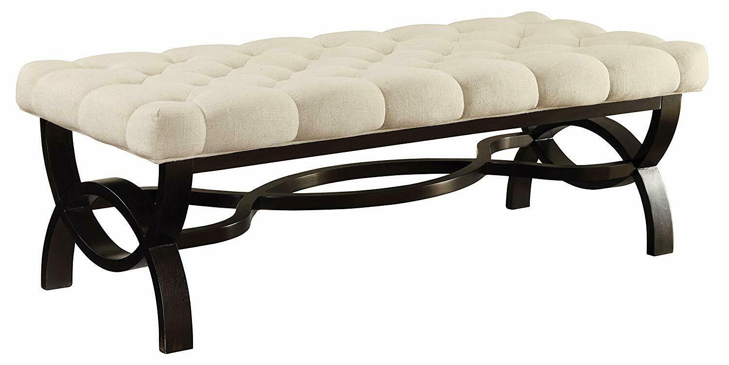 Coaster Long Accent Bench With Espresso Base Tufted Beige Seat 500022