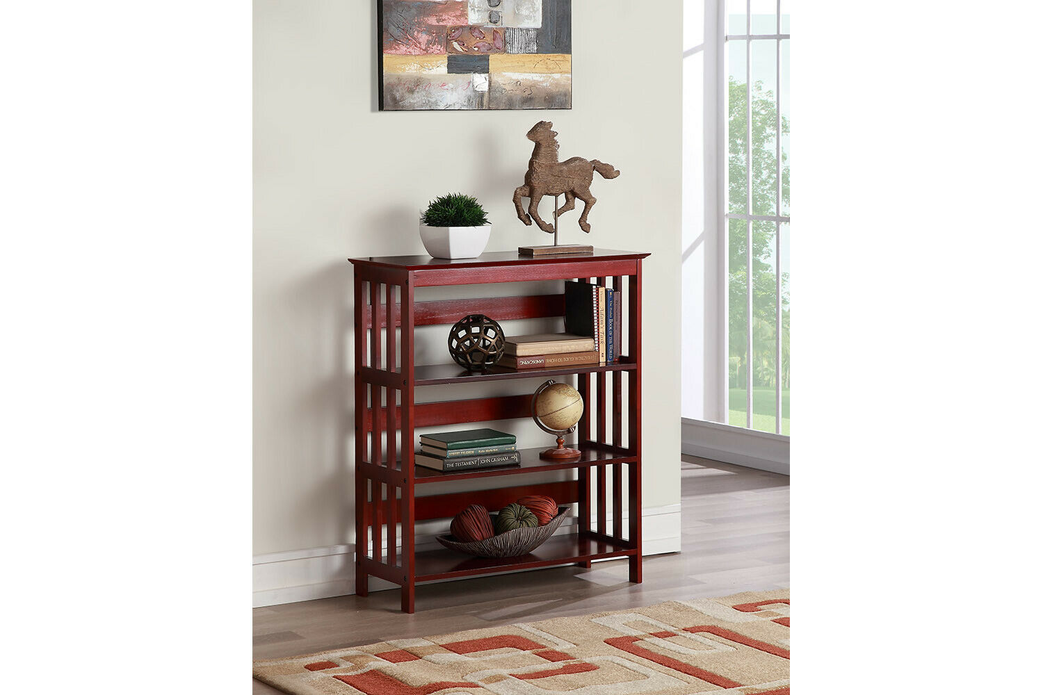 Mission style 3 Tier Bookshelf Rack Cherry 36" H