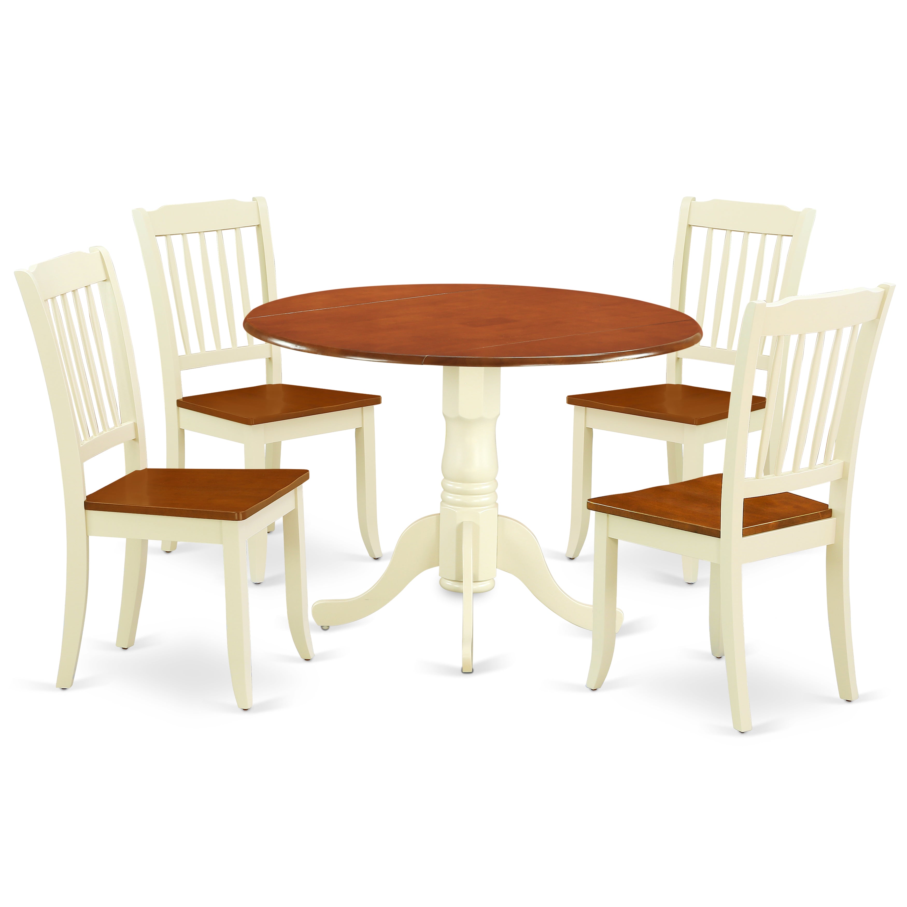 DLDA5-BMK-W 5PC Round 42 inch Table and 4 vertical slatted Chairs