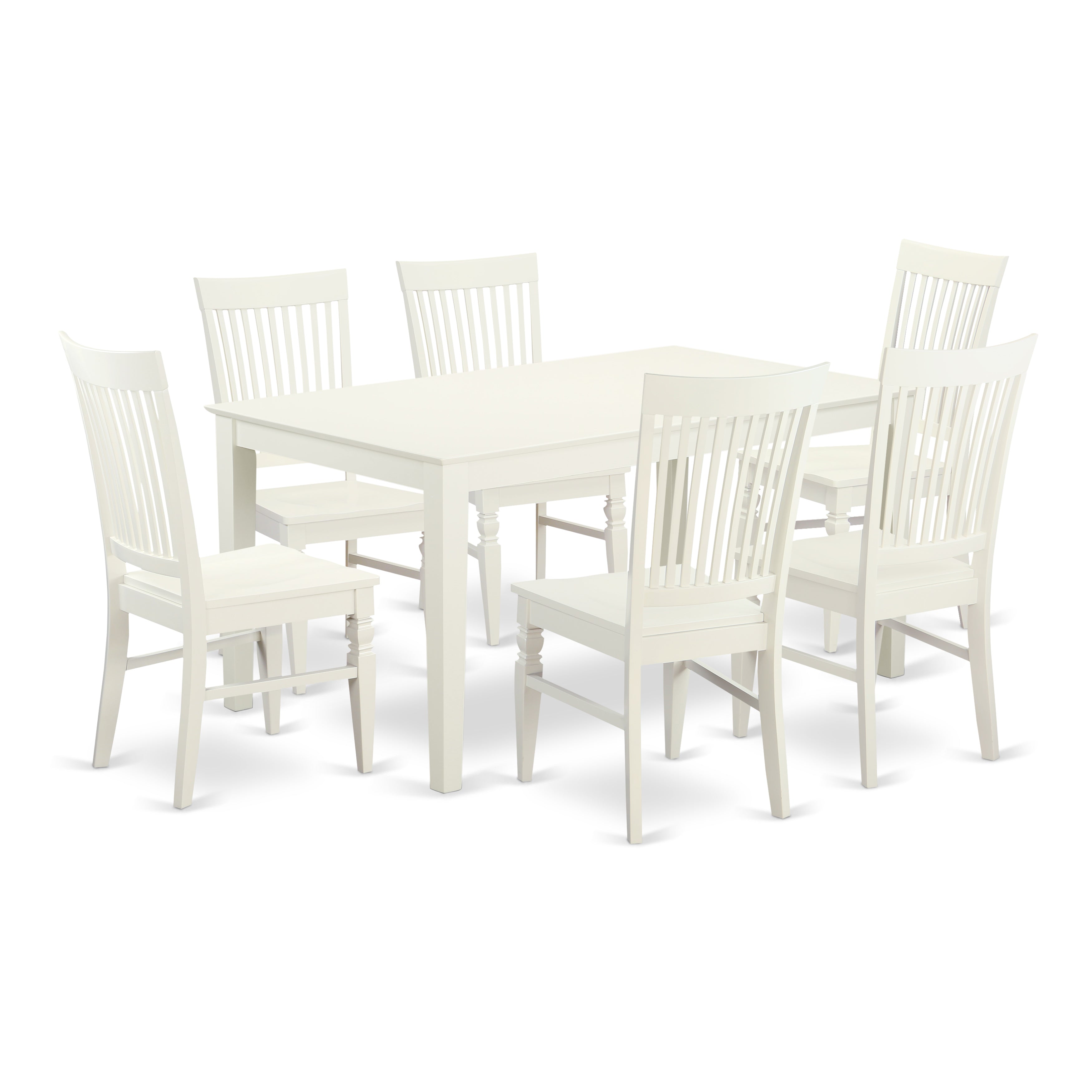 CAWE7-LWH-W 7 Piece dining table set- Solid Top dining room table and 6 wood Seat dining chairs