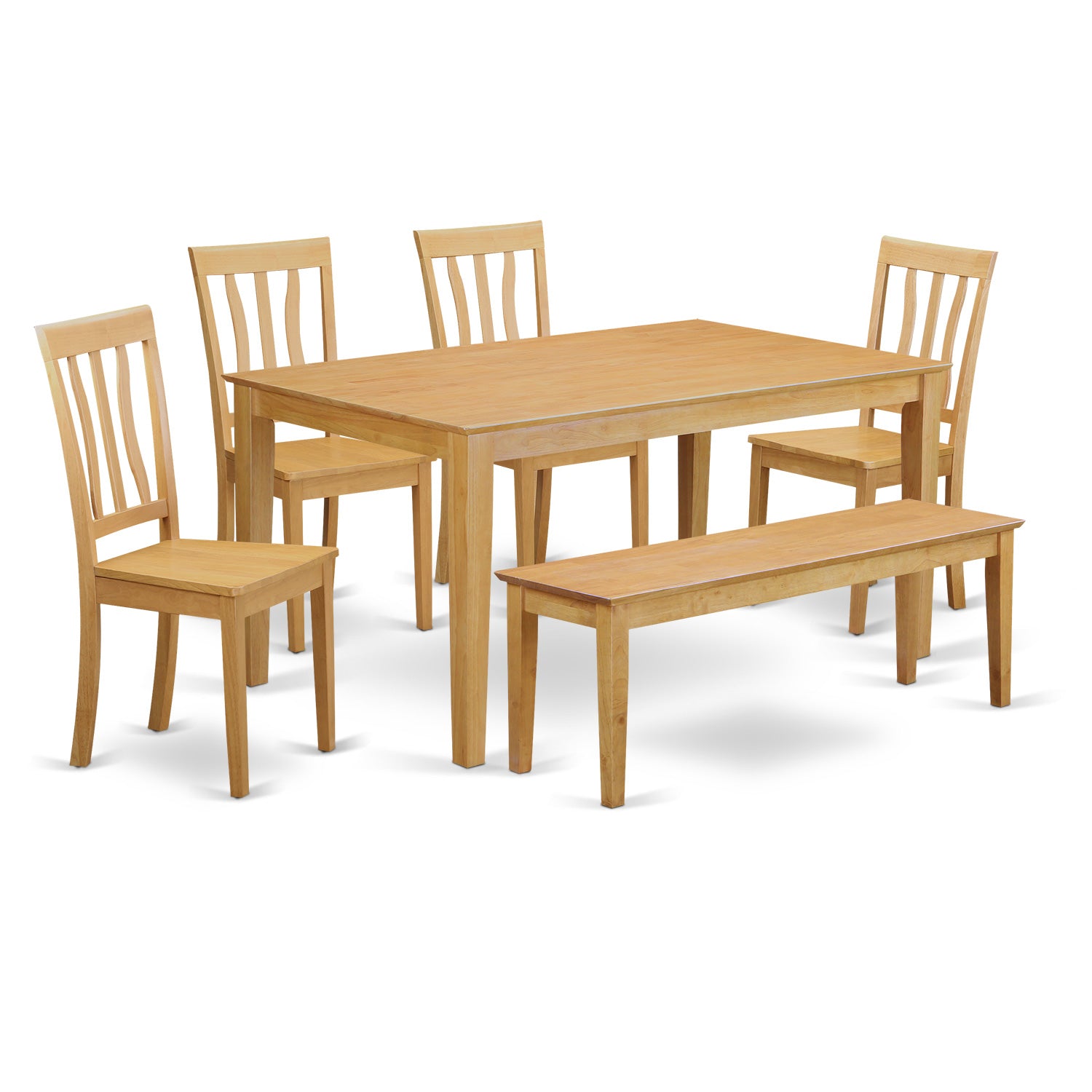 CAAN6-OAK-W 6 PC Table and chair set - Kitchen dinette Table and 4 Dining Chairs with bench