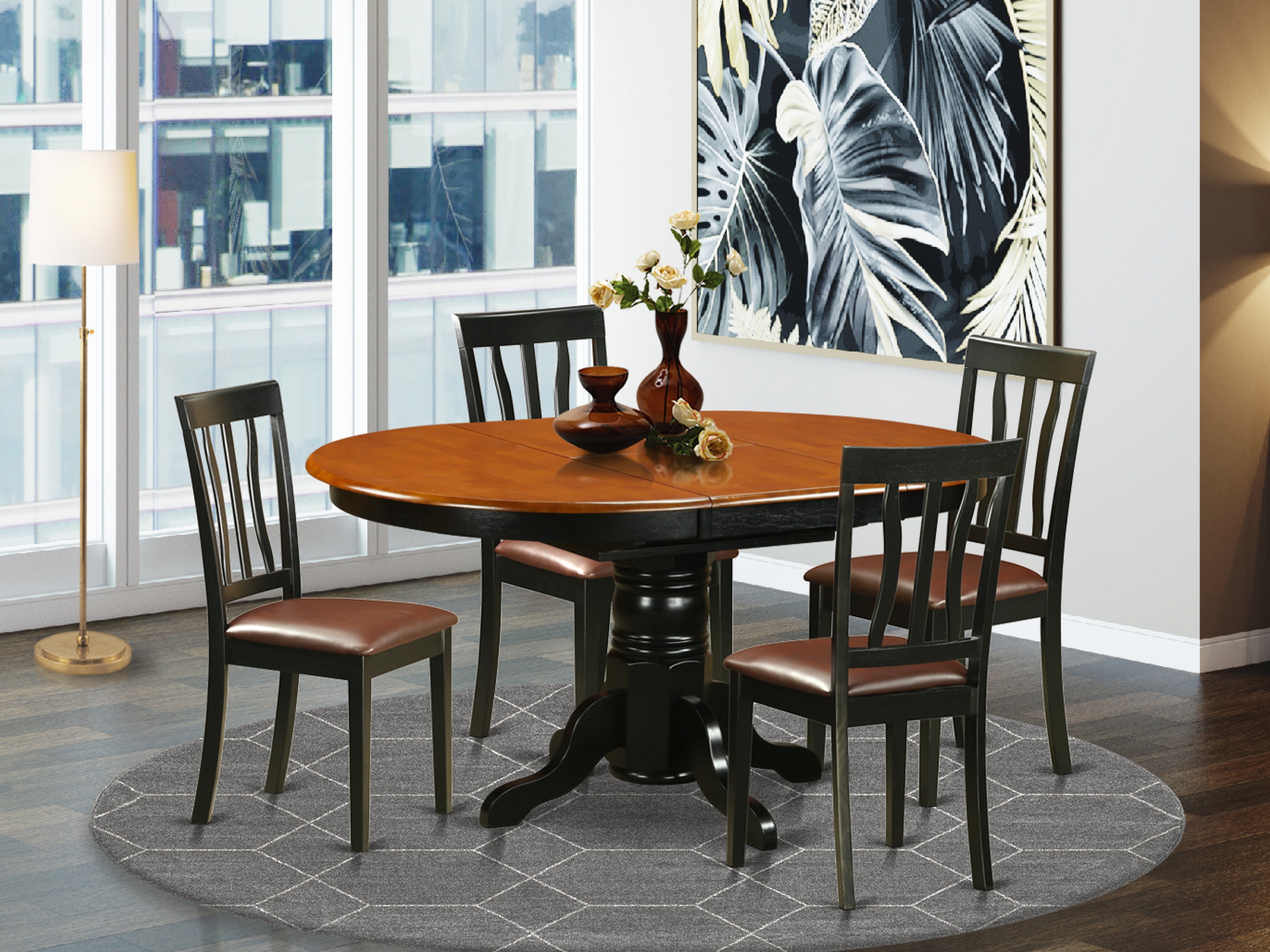 AVAT5-BLK-LC Dining set - 5 Pcs with 4 Wooden Chairs